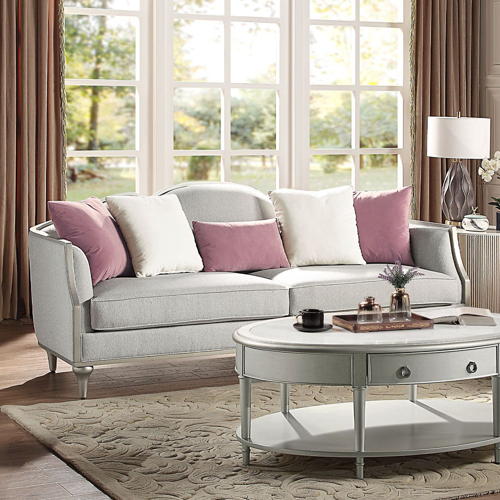Kasa - Sofa With 5 Pillows - Beige Linen & Champagne, beige, view 4