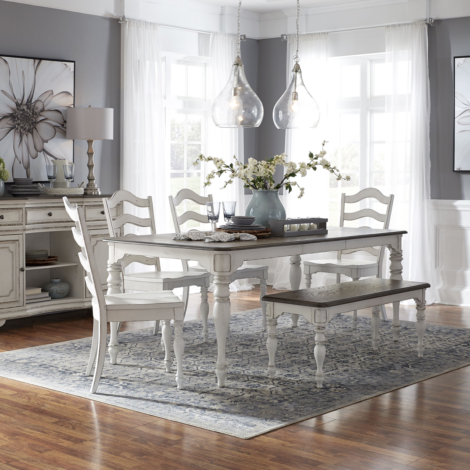 Liberty Furniture Magnolia Manor - 6 Piece Leg Table Set - White