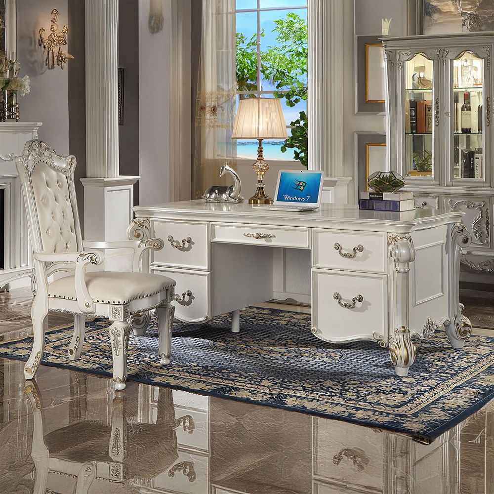 Vendome - Executive Writing Desk - Antique Pearl, white