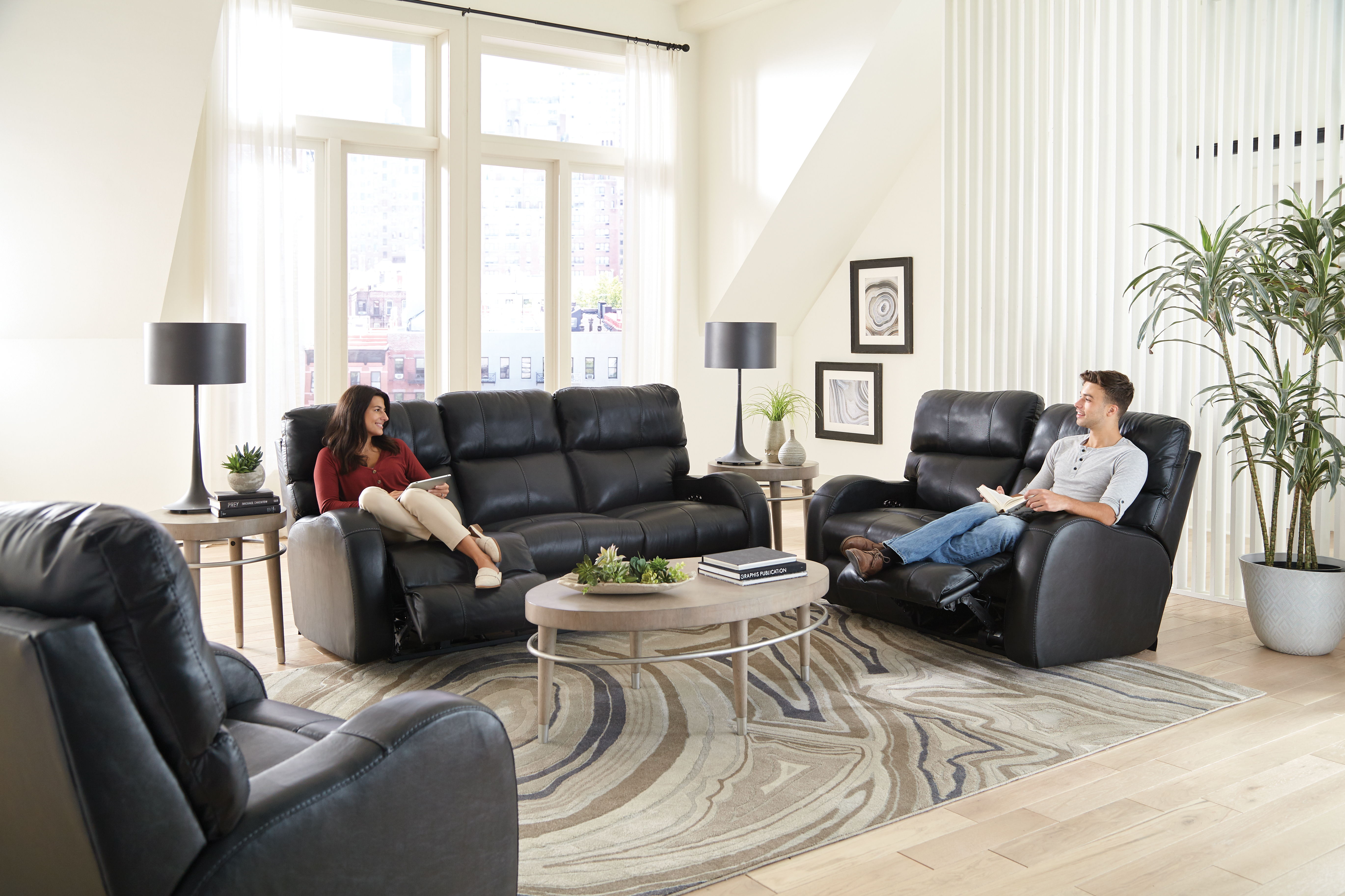 Angelo - Leather Power Reclining Sofa - Black