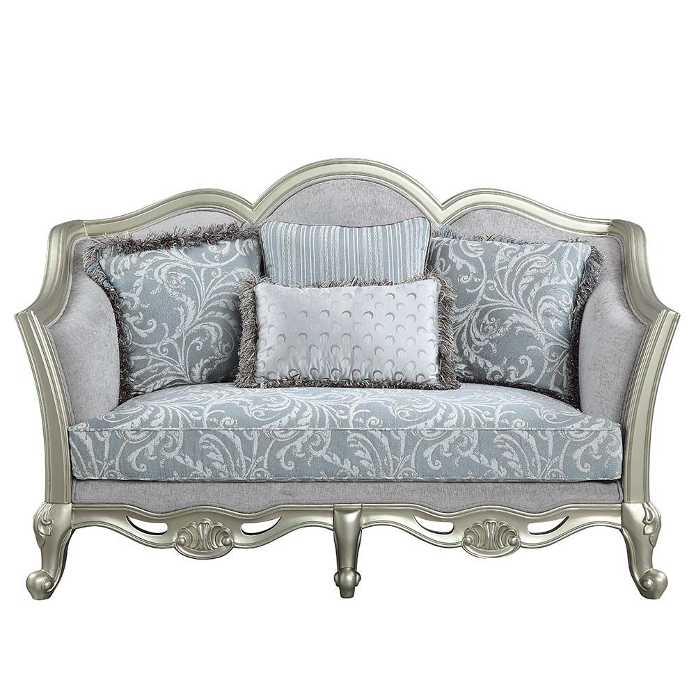 Qunsia - Loveseat With 4 Pillows - Light Gray Linen & Champagne, light gray