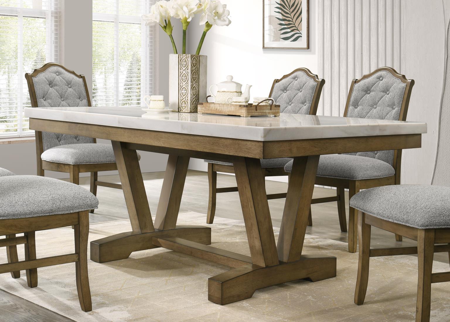 D074 - 5 Piece Dining Room Set (Dining Table, 4 Side Chairs) - Pearl Silver / Light Brown