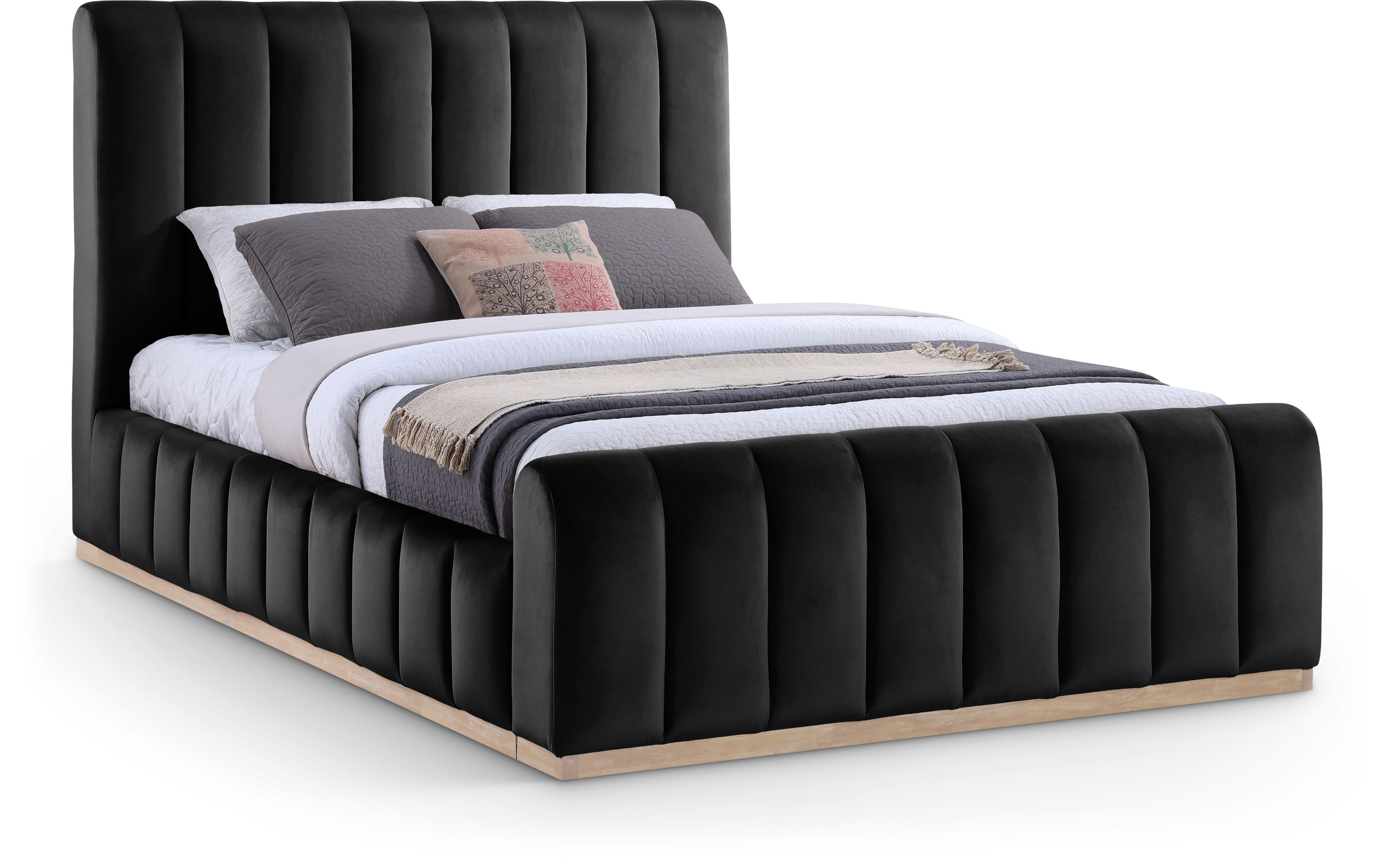 Amara - Velvet Queen Bed - Black