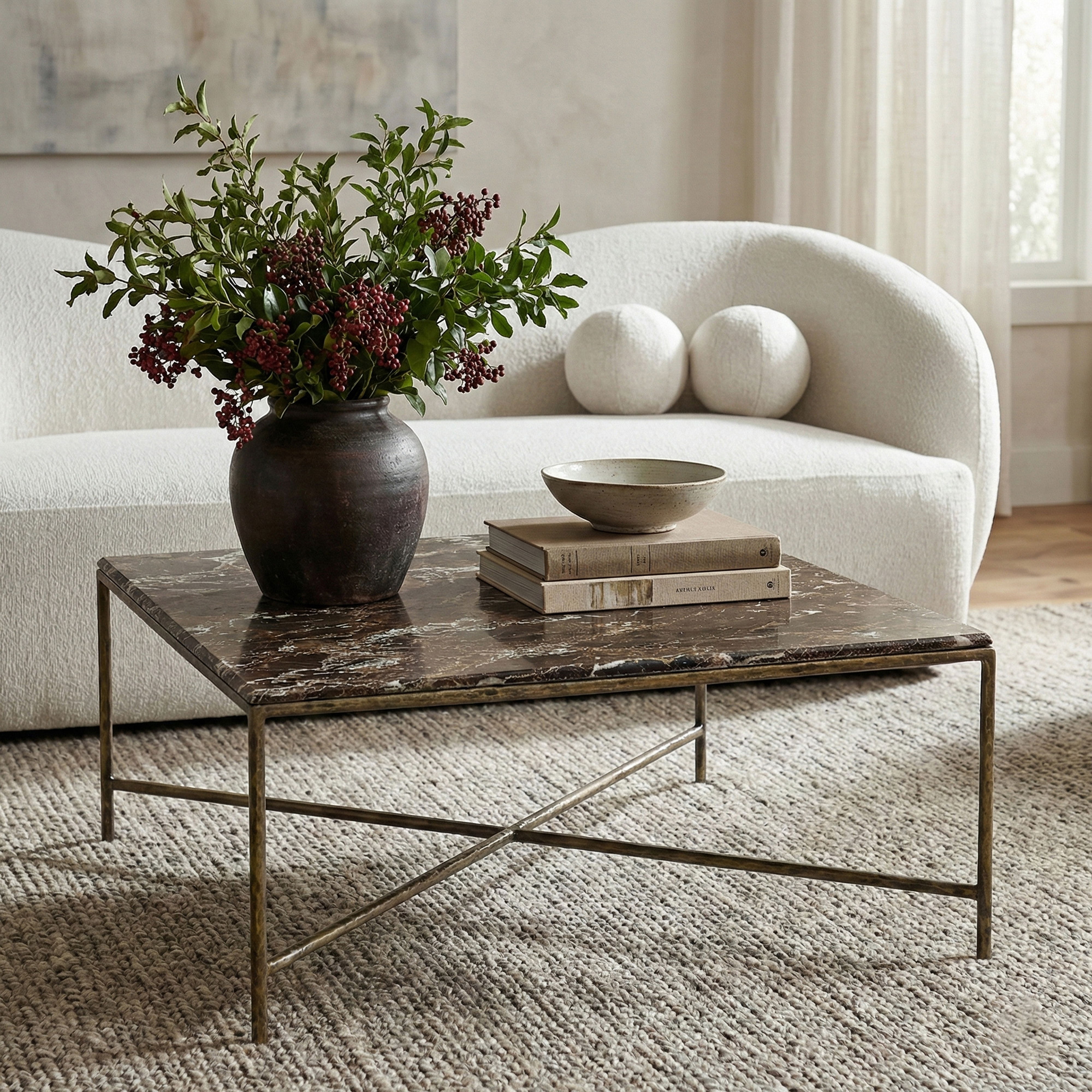 Valen - Marble And Iron Coffee Table - Brown