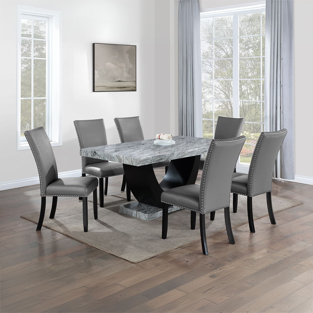 Caralin - Side Chair (Set of 2) - Gray Synthetic Leather & Black, gray, view 5