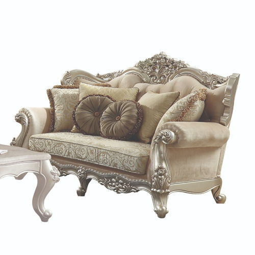 Bently - Loveseat With 5 Pillows (Same Lv01580) - Fabric & Champagne, beige