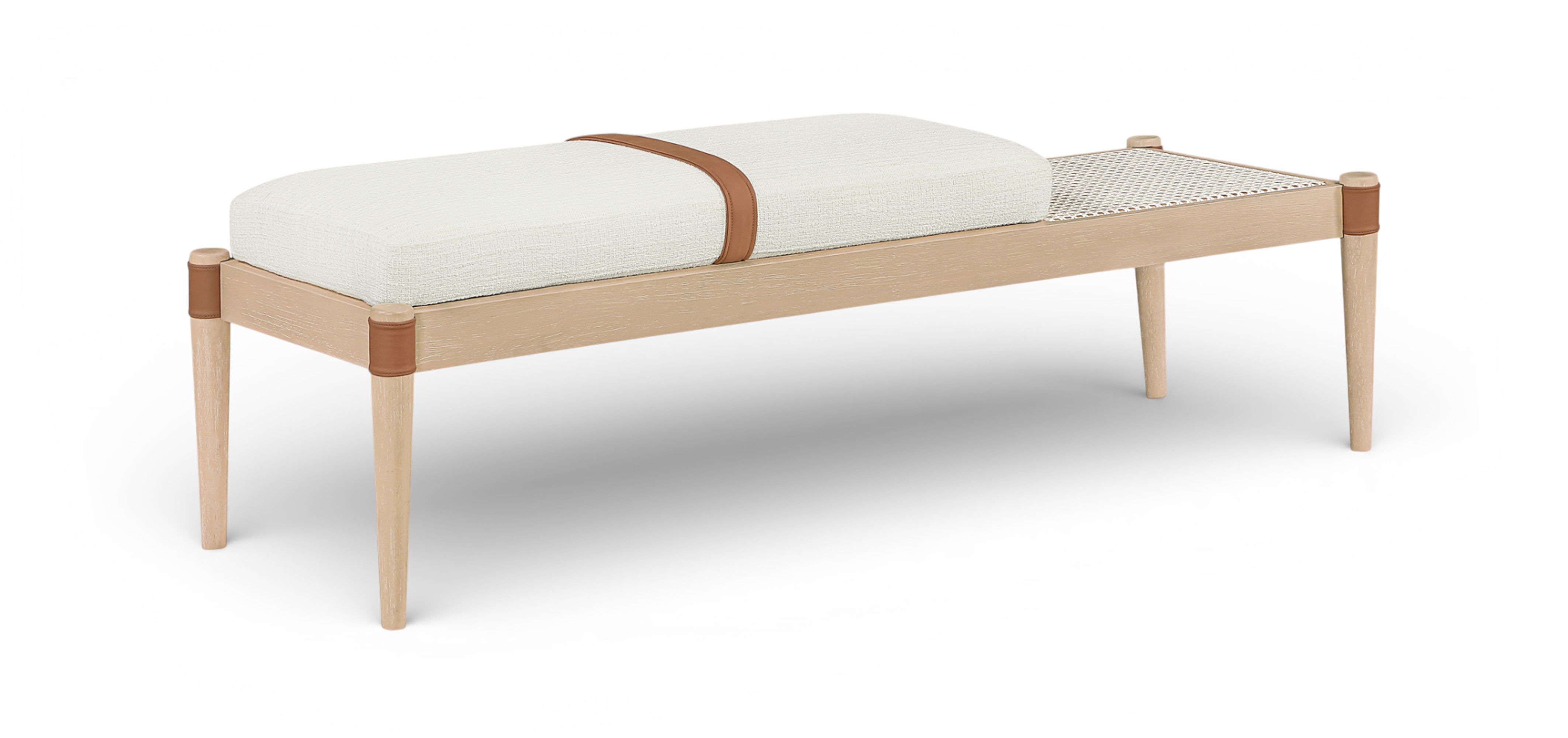 Nara - Linen Textured Fabric Upholstered Bench - Cream / Painted Natural