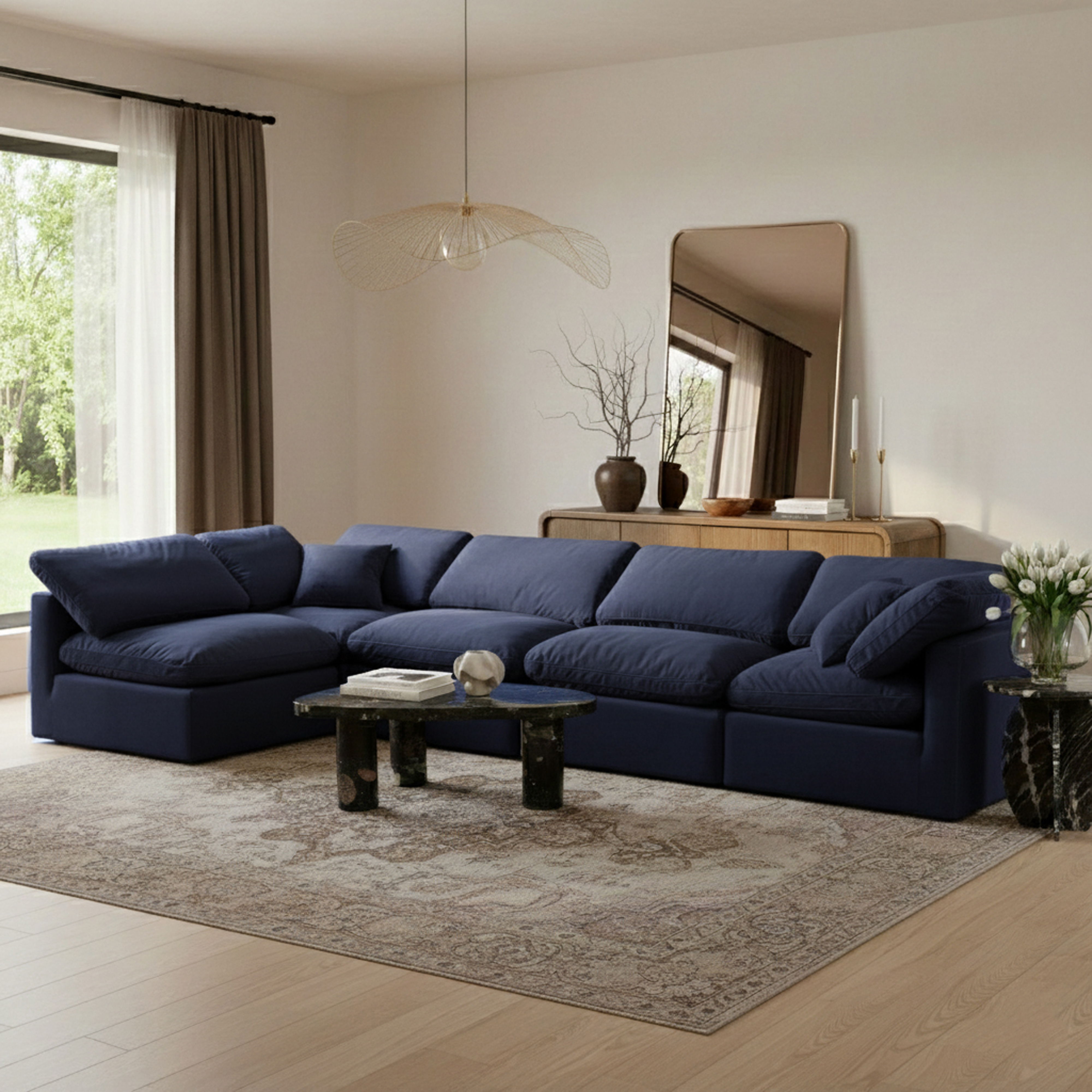 Indulge - Velvet 5 Piece Modular Sectional - Blue