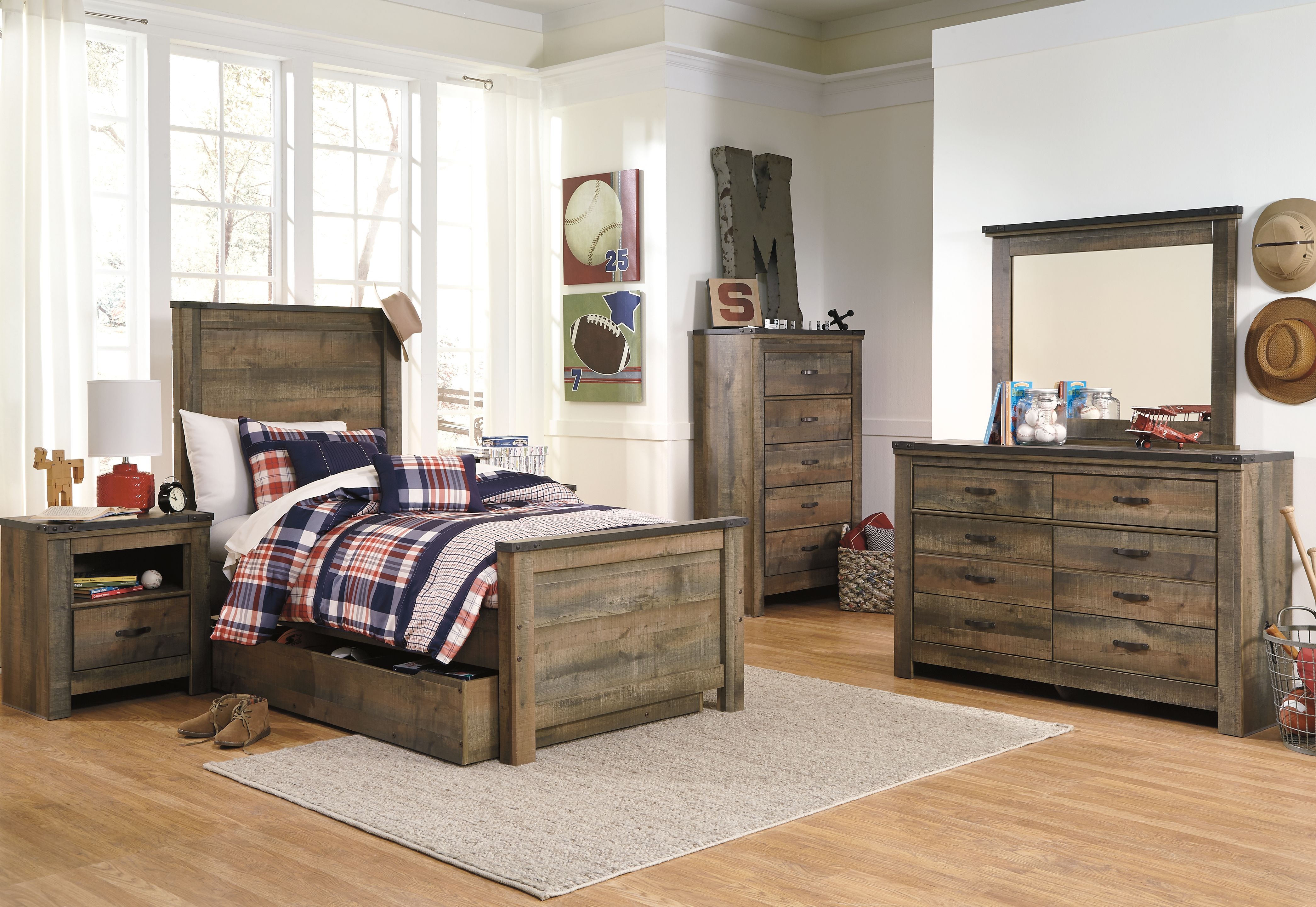 Ashley Furniture Trinell - Twin Panel Bed With 1 Large Storage Drawer - Brown - Image 8