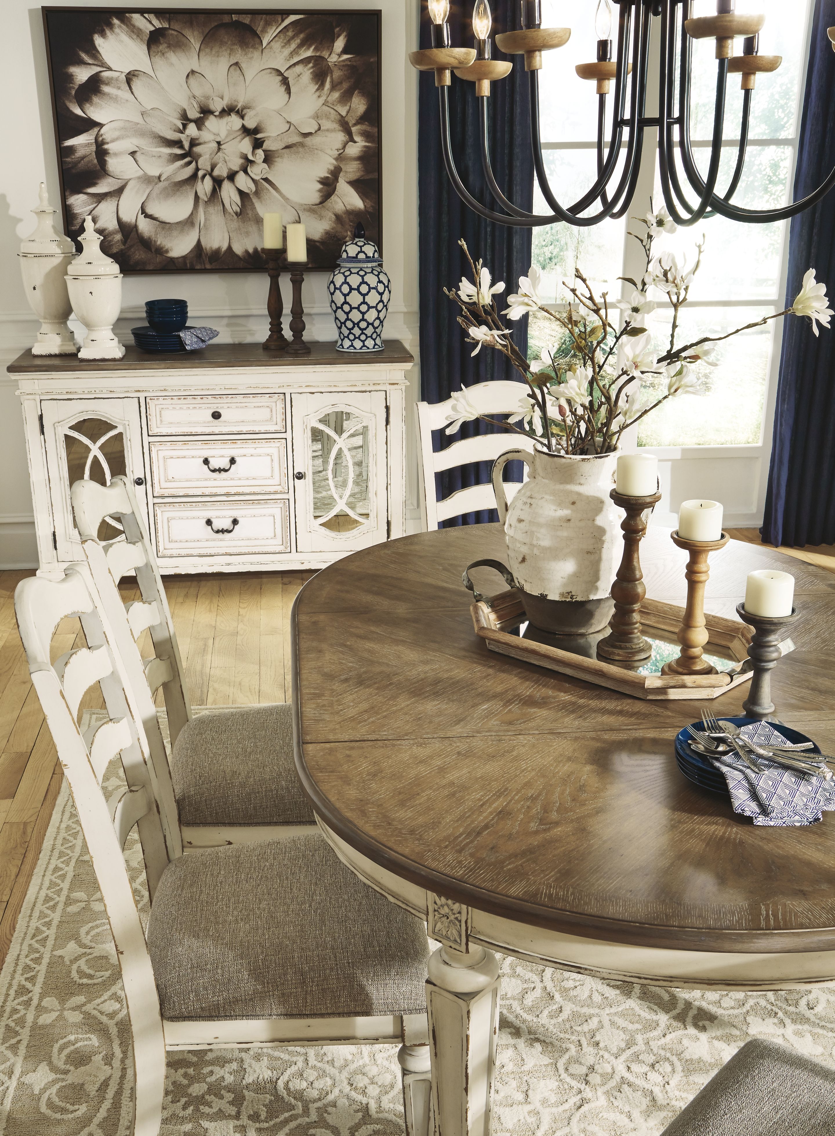 Ashley Furniture Realyn - Oval Dining Room Extension Table - Chipped White - Image 6