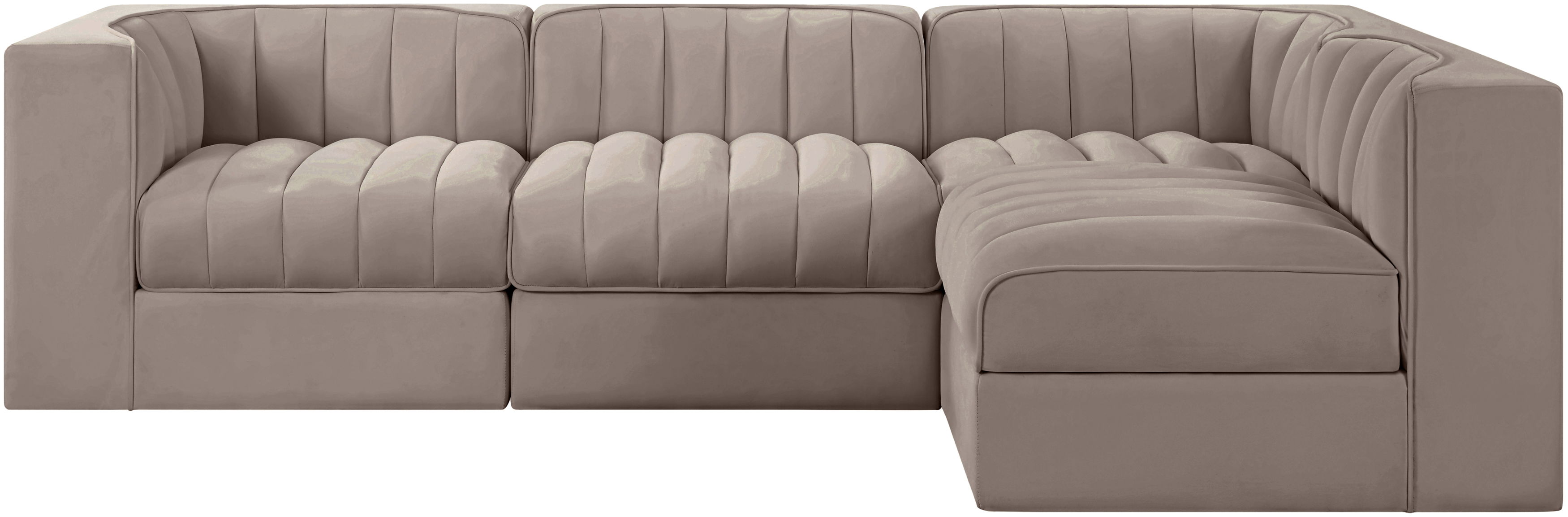 Rummi - Velvet Performance Fabric Upholstered 4 Piece Modular Sectional - Taupe