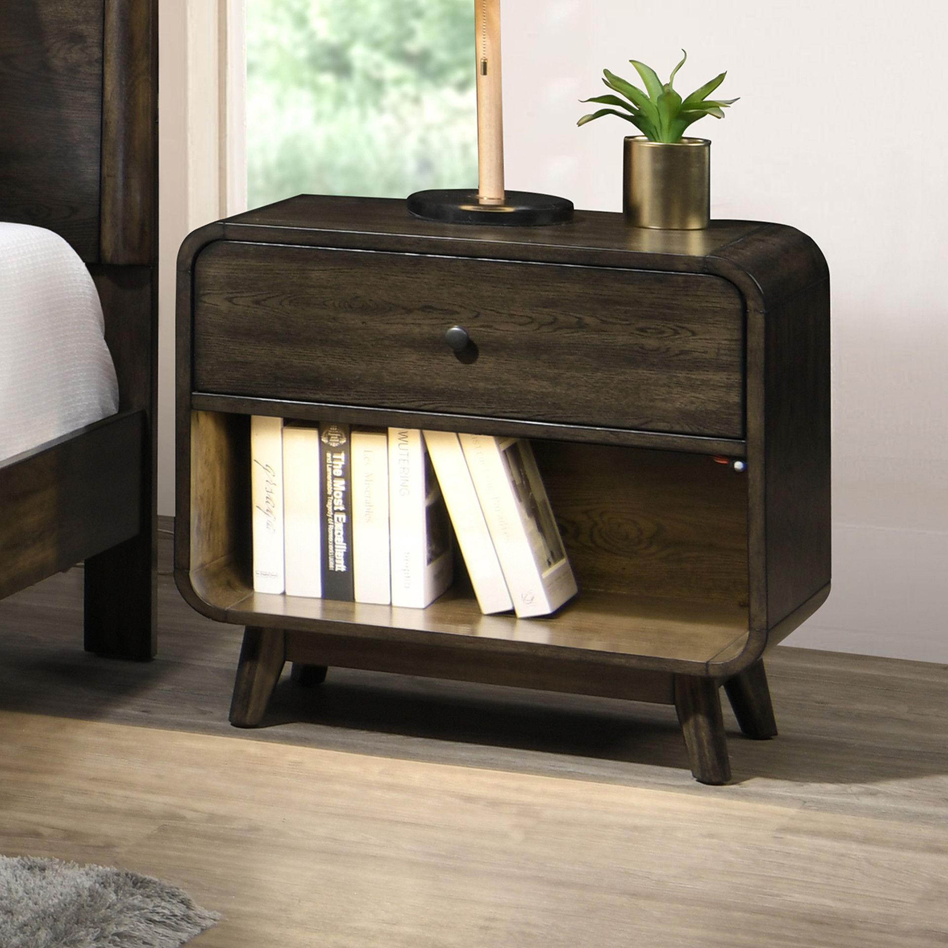 Rex - Nightstand - Walnut, dark brown