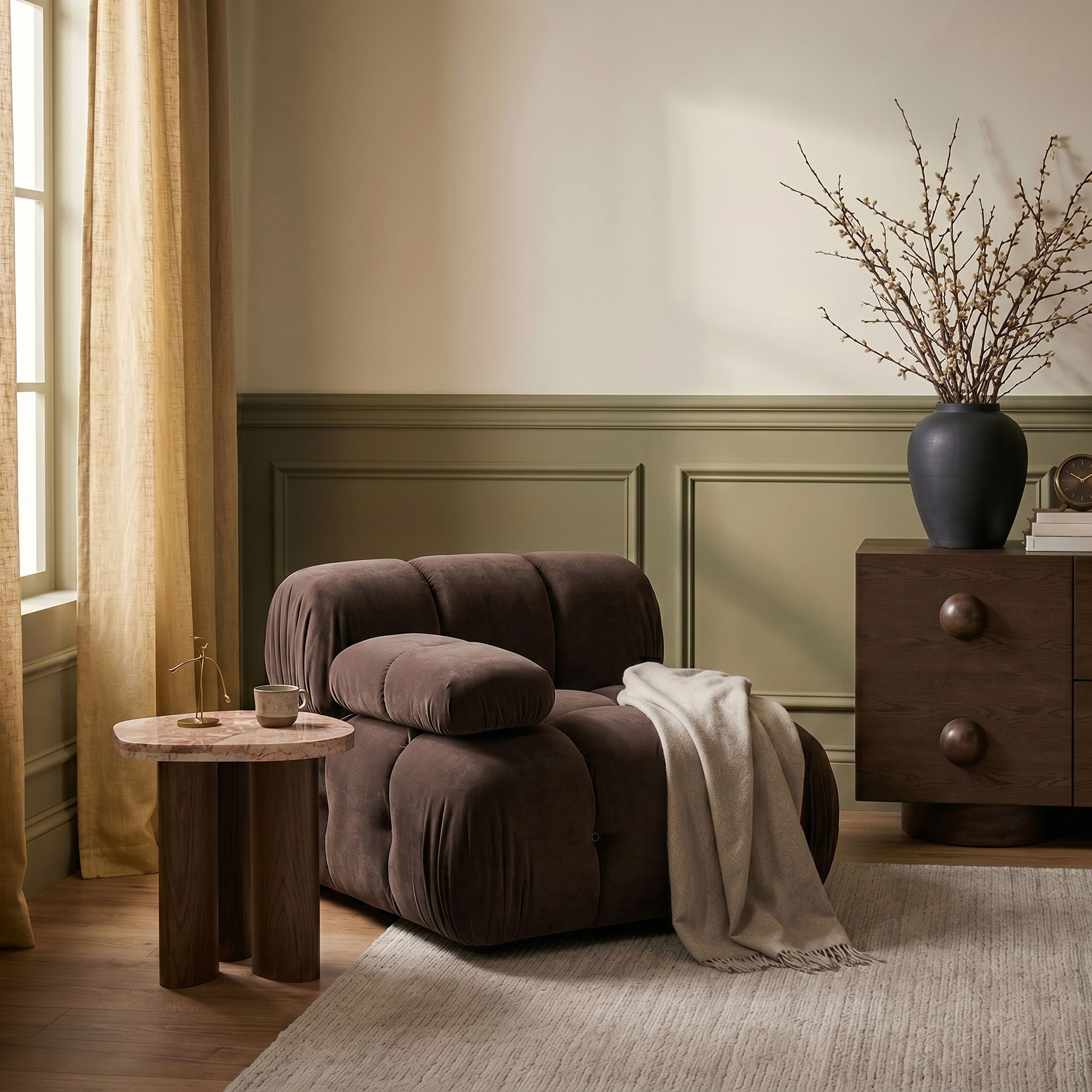 Orin - Velvet Performance Fabric Upholstered Modular Chair - Brown