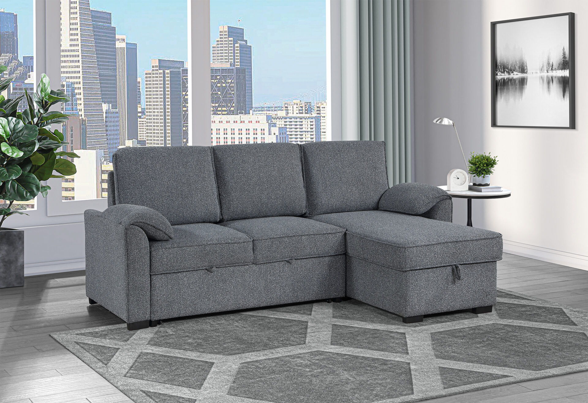 U0808 - Reversible Sofa Bed Chaise With Storage - Dark Gray