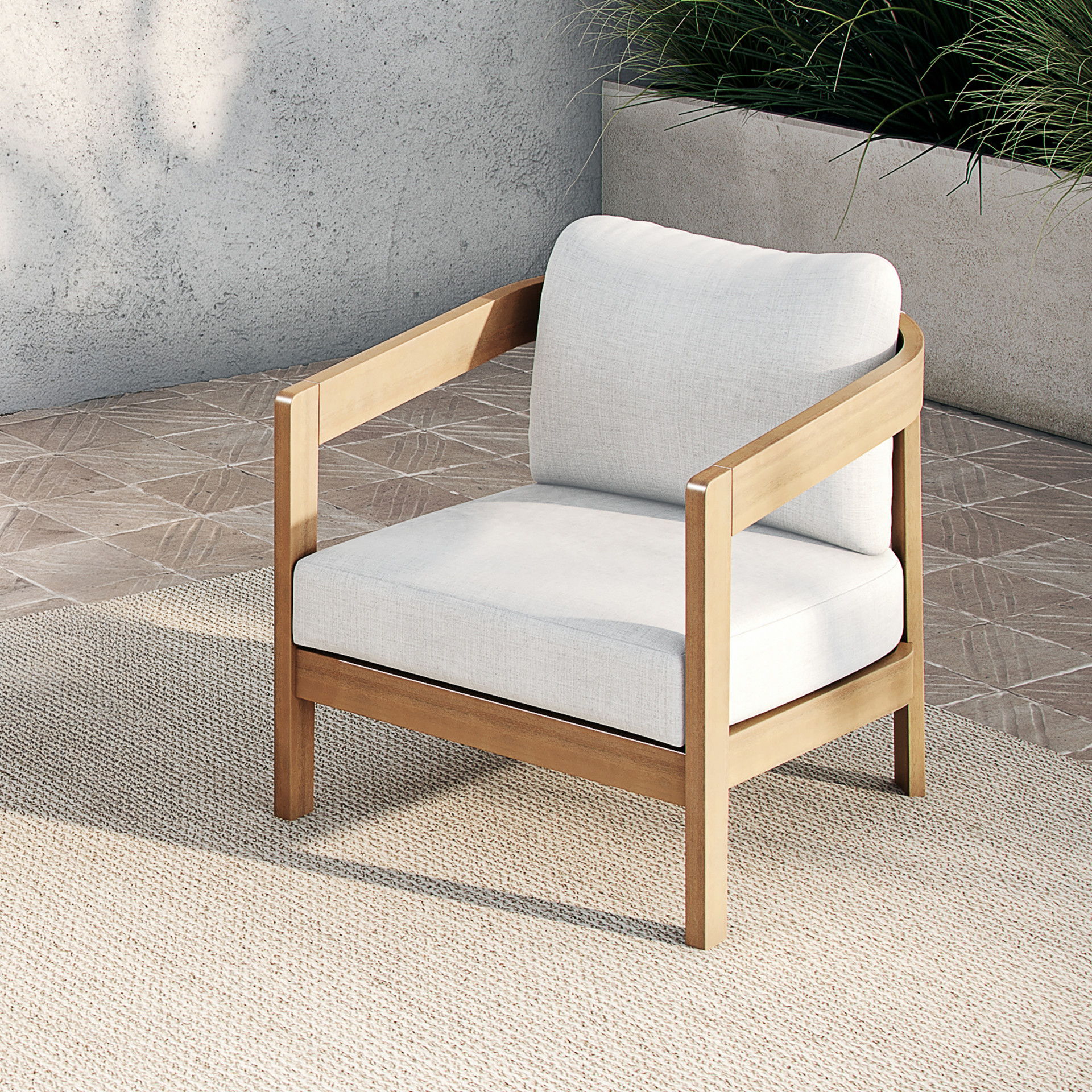 Wesley - Patio Club Chair With Cushion - White, light brown