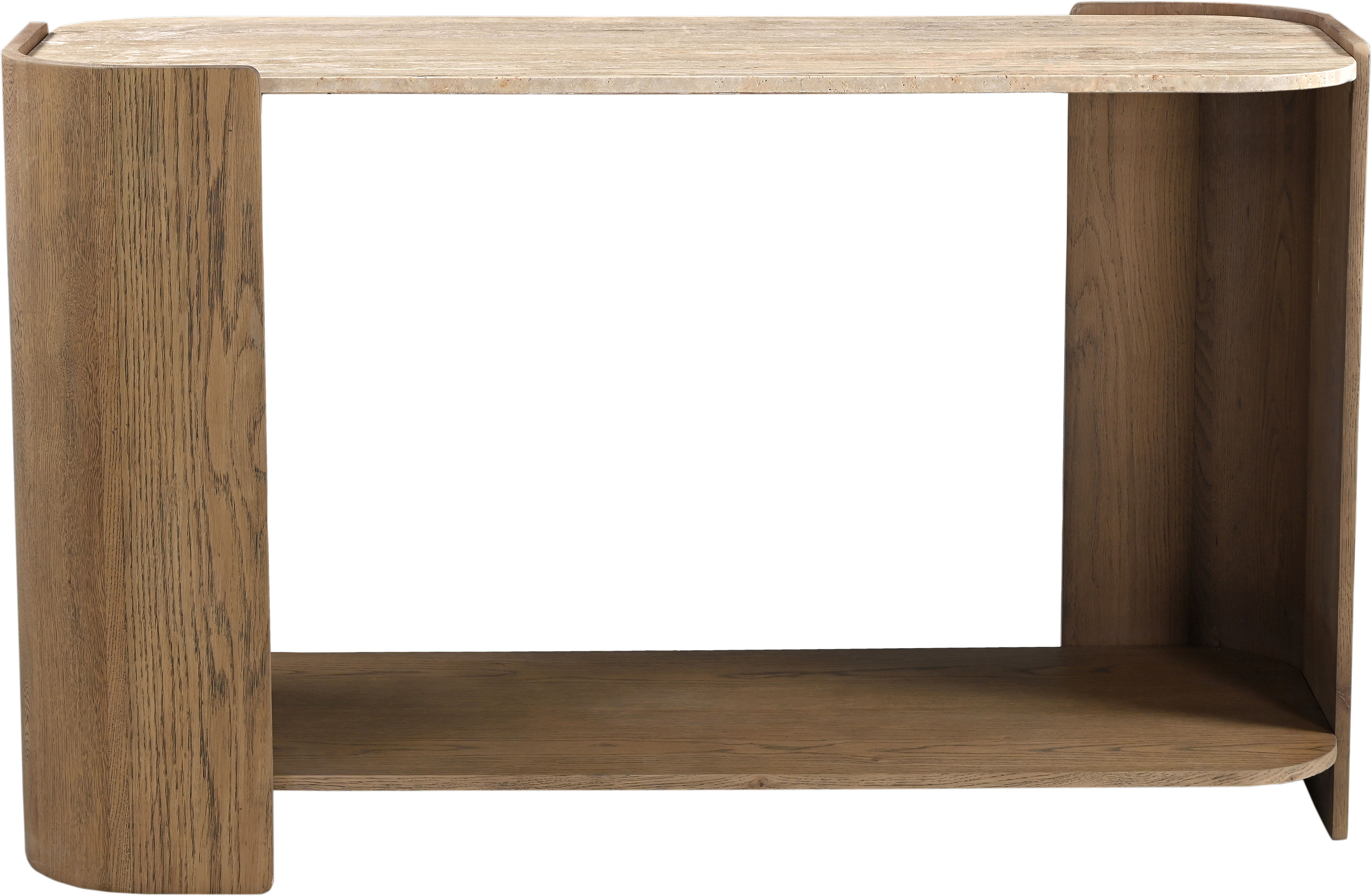 Calabria - Marble And Oak Wood Console Table - Beige / Brown