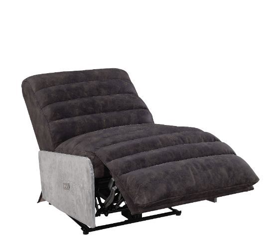 Okzuil - Power Motion Recliner - Two Tone Gray Top Grain Leather & Aluminum, dark brown, view 3