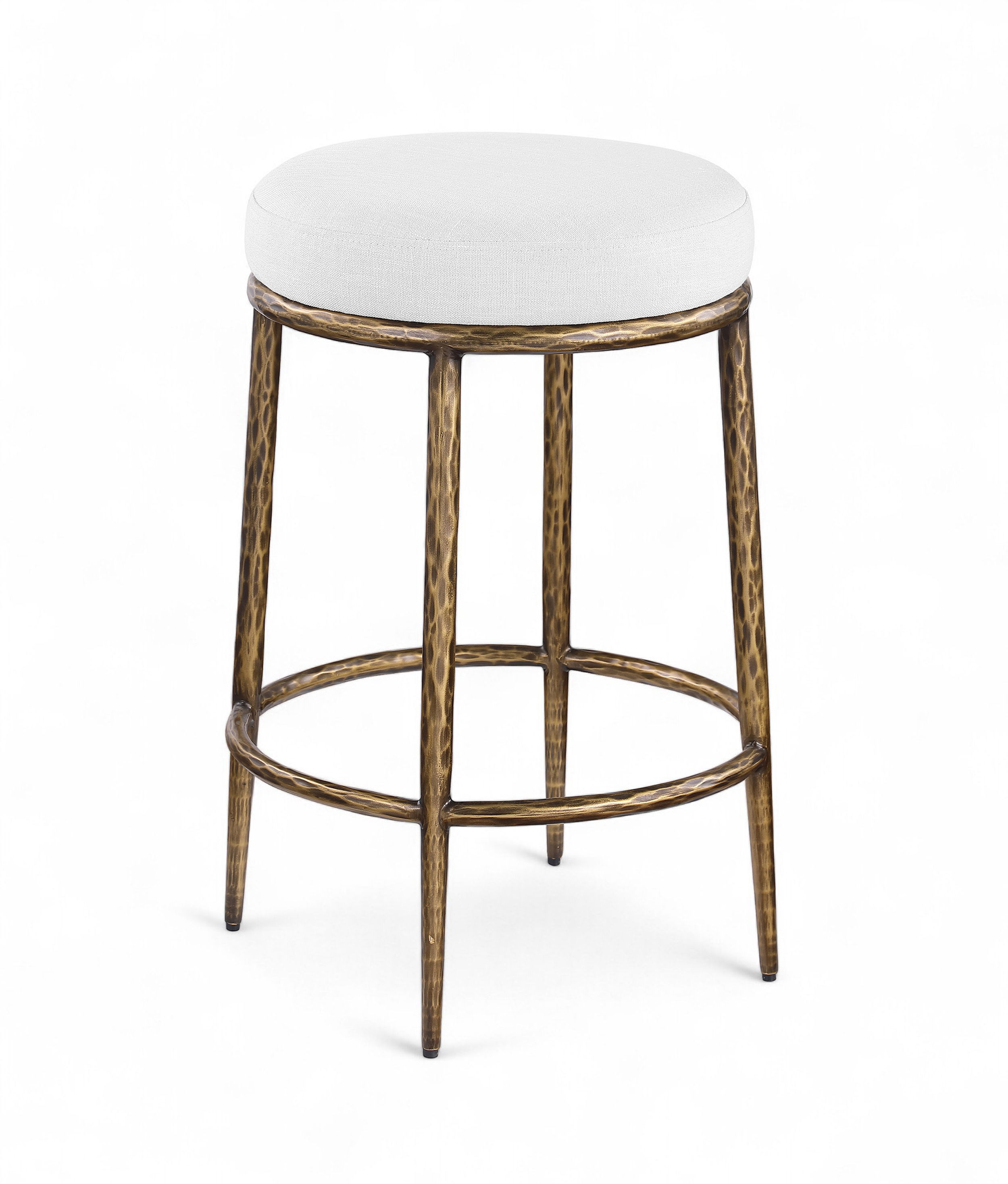 Ferro - Linen Textured Performance Fabric Upholstered Backless Counter Stool - White / Brushed Gold