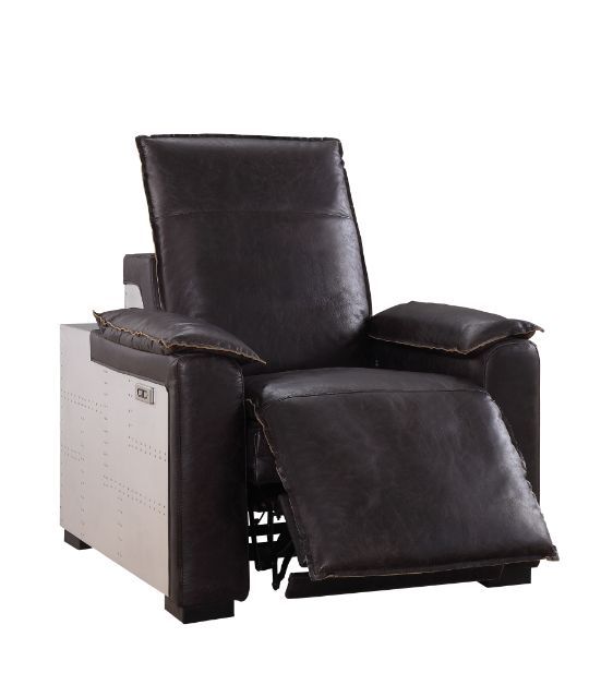 Misezon - Power Motion Recliner - Dark Top Grain Brown Leather & Aluminum, dark brown, view 6