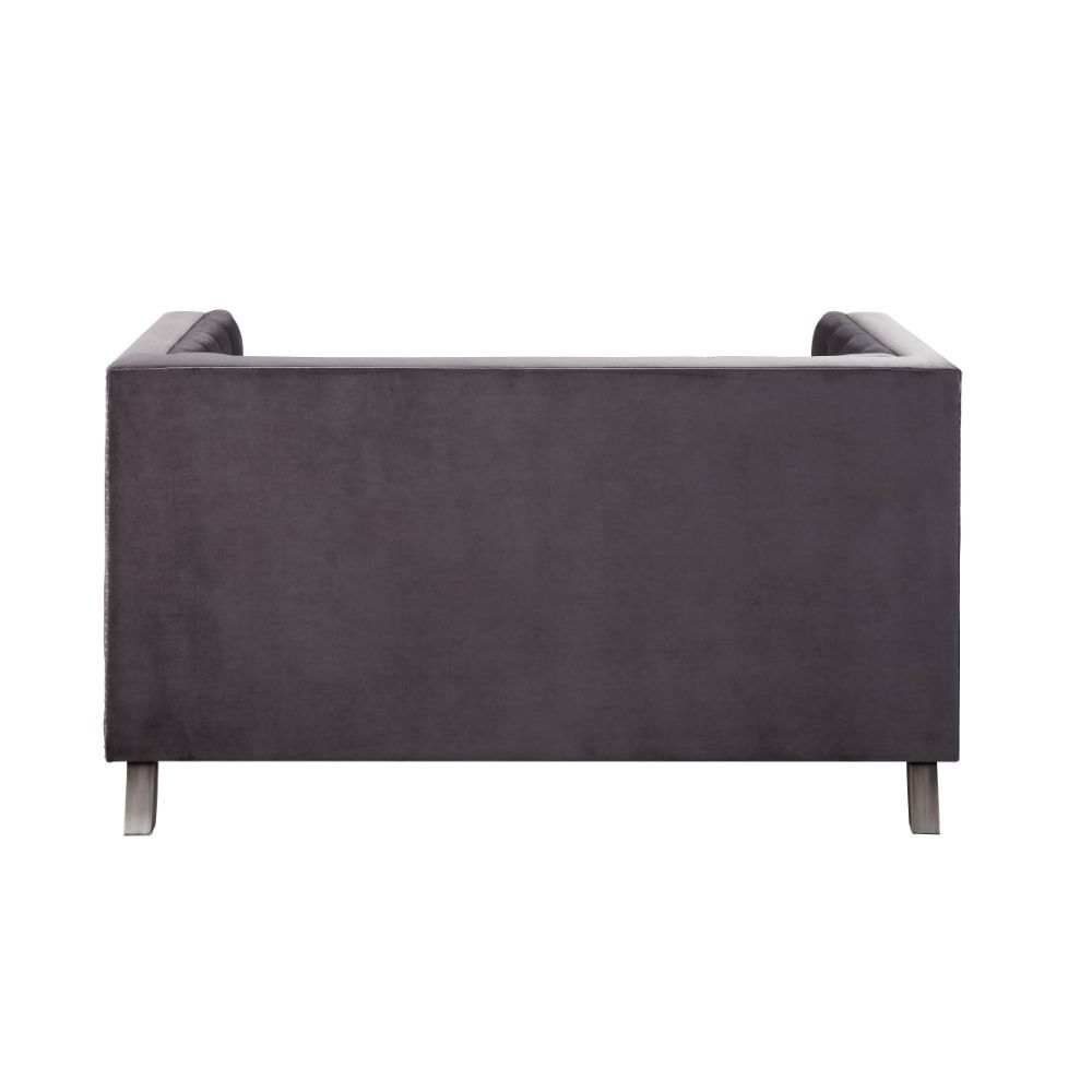 Hegio - Loveseat With 2 Pillows - Gray Velvet, dark gray, view 3