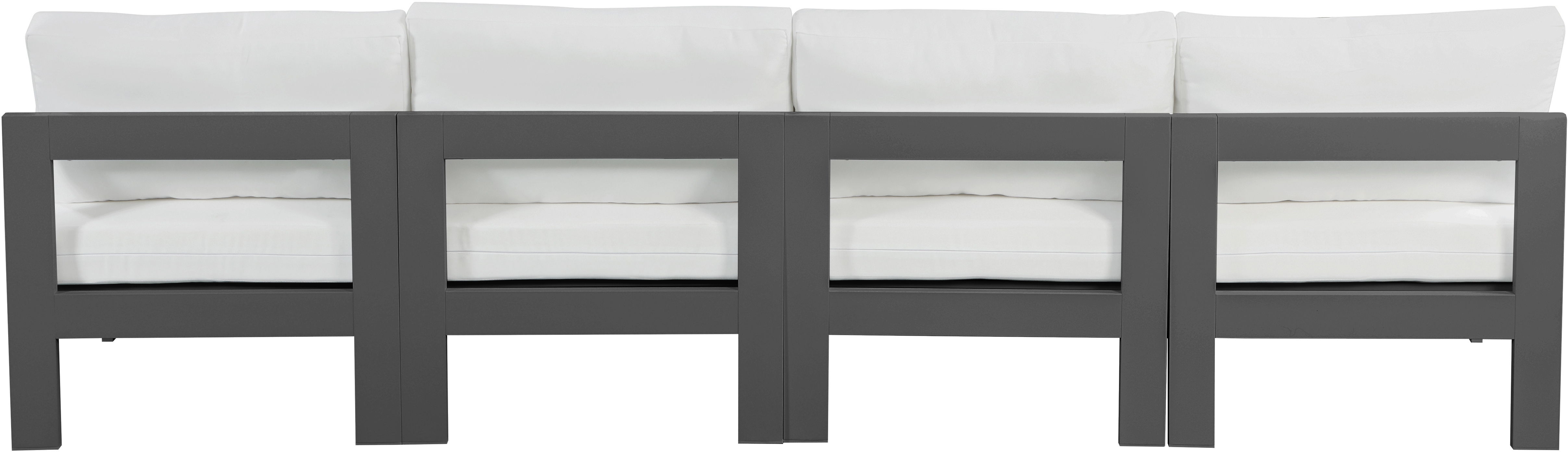 Nizuc - Outdoor Patio 4 Piece Armless Modular Sofa With Gray Frame - White
