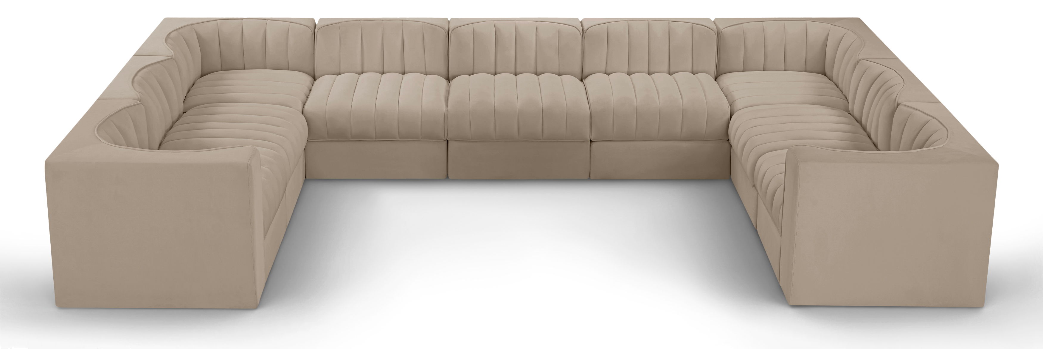 Rummi - Velvet Performance Fabric Upholstered 9 Piece Modular Sectional - Beige