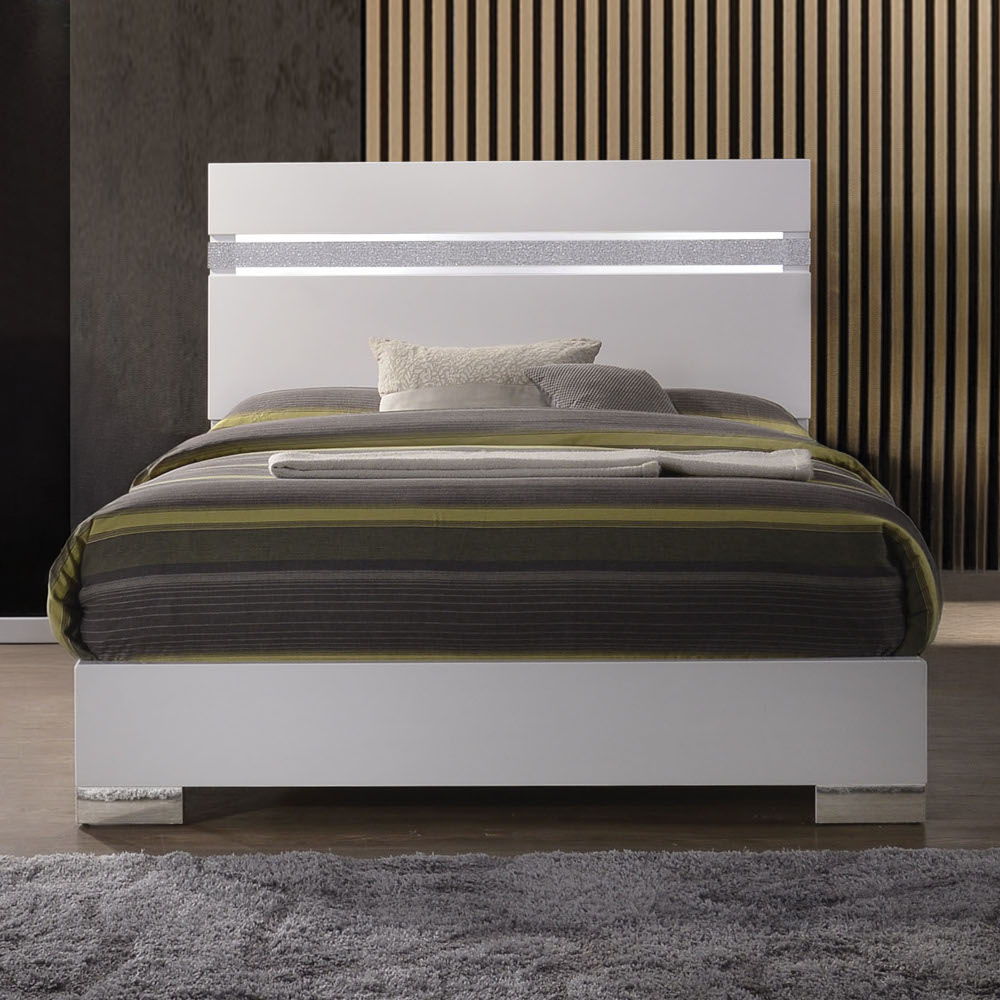 Naima II - Queen Bed - White High Gloss, white