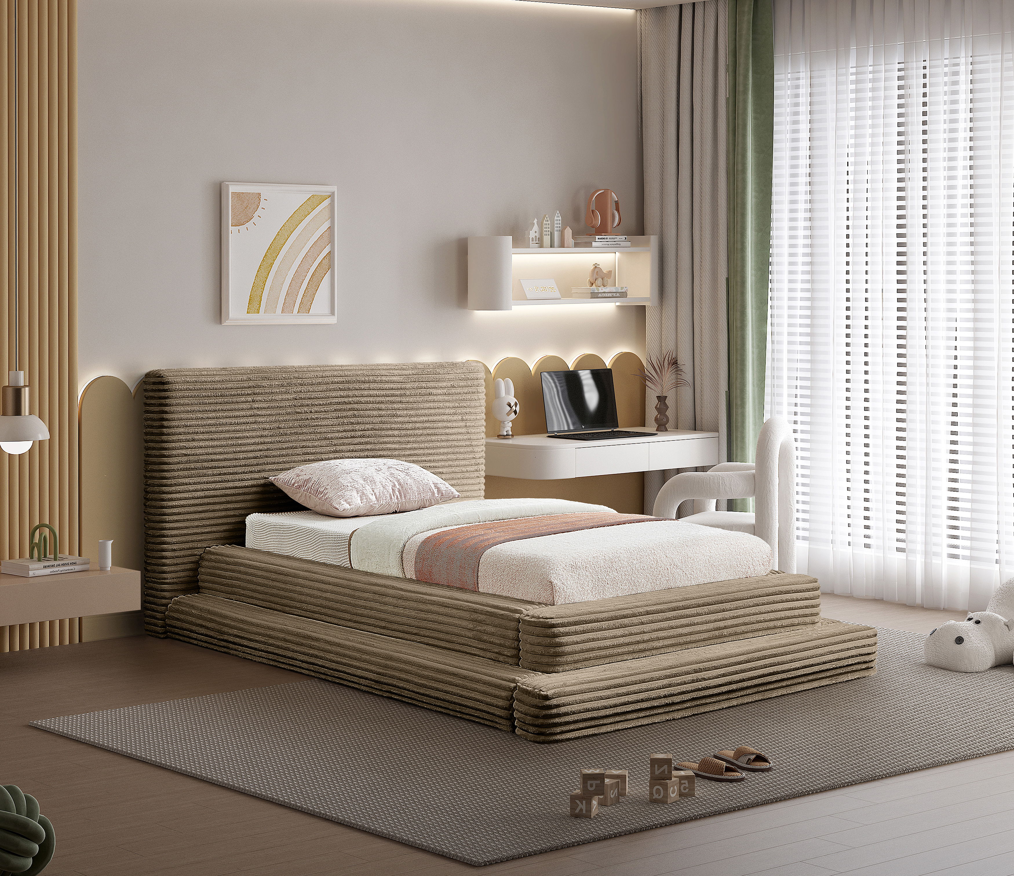 Drew - Twin Bed - Taupe