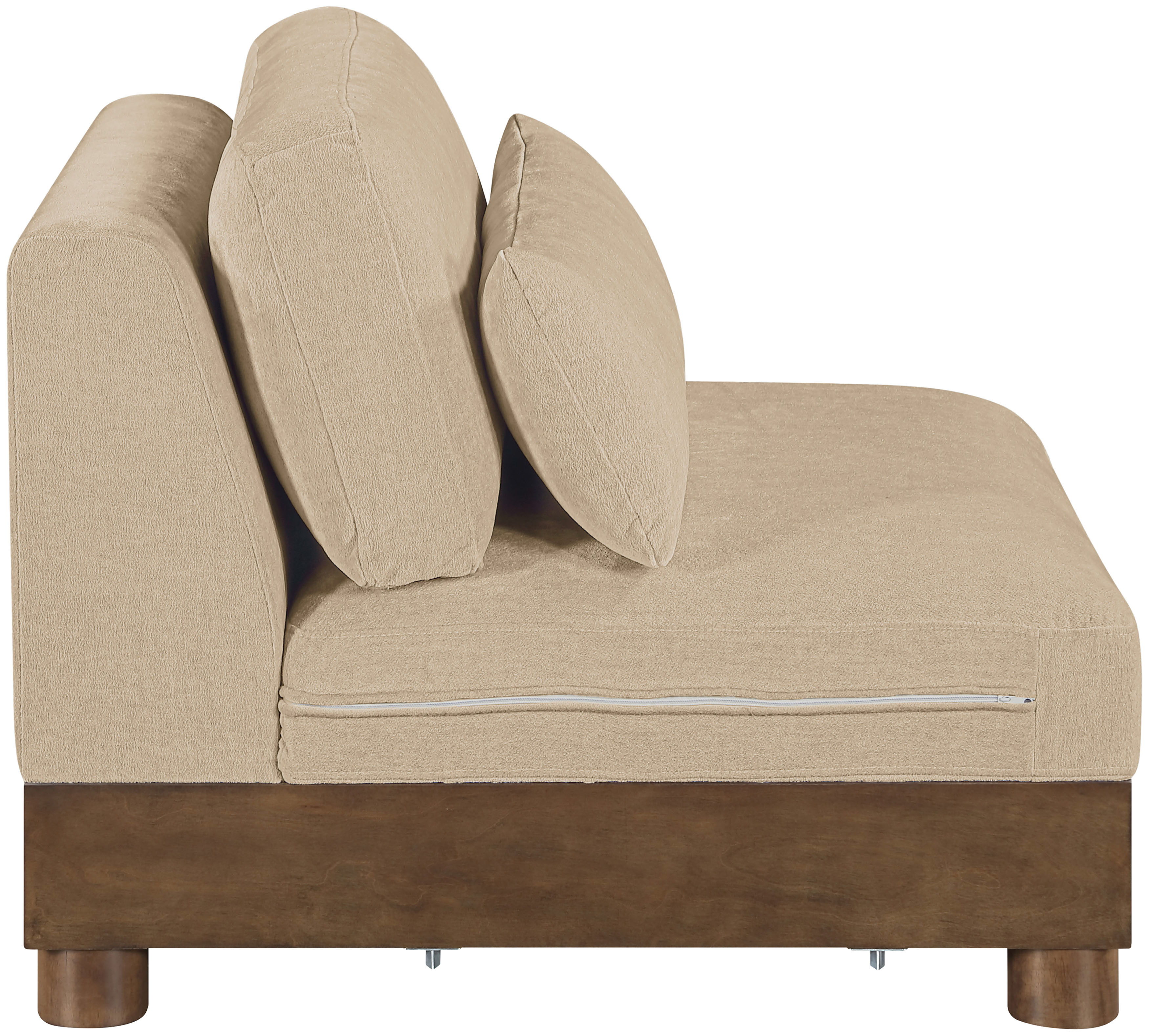 Turin - Chenille Fabric Upholstered Modular Armless Chair - Beige / Brown Walnut