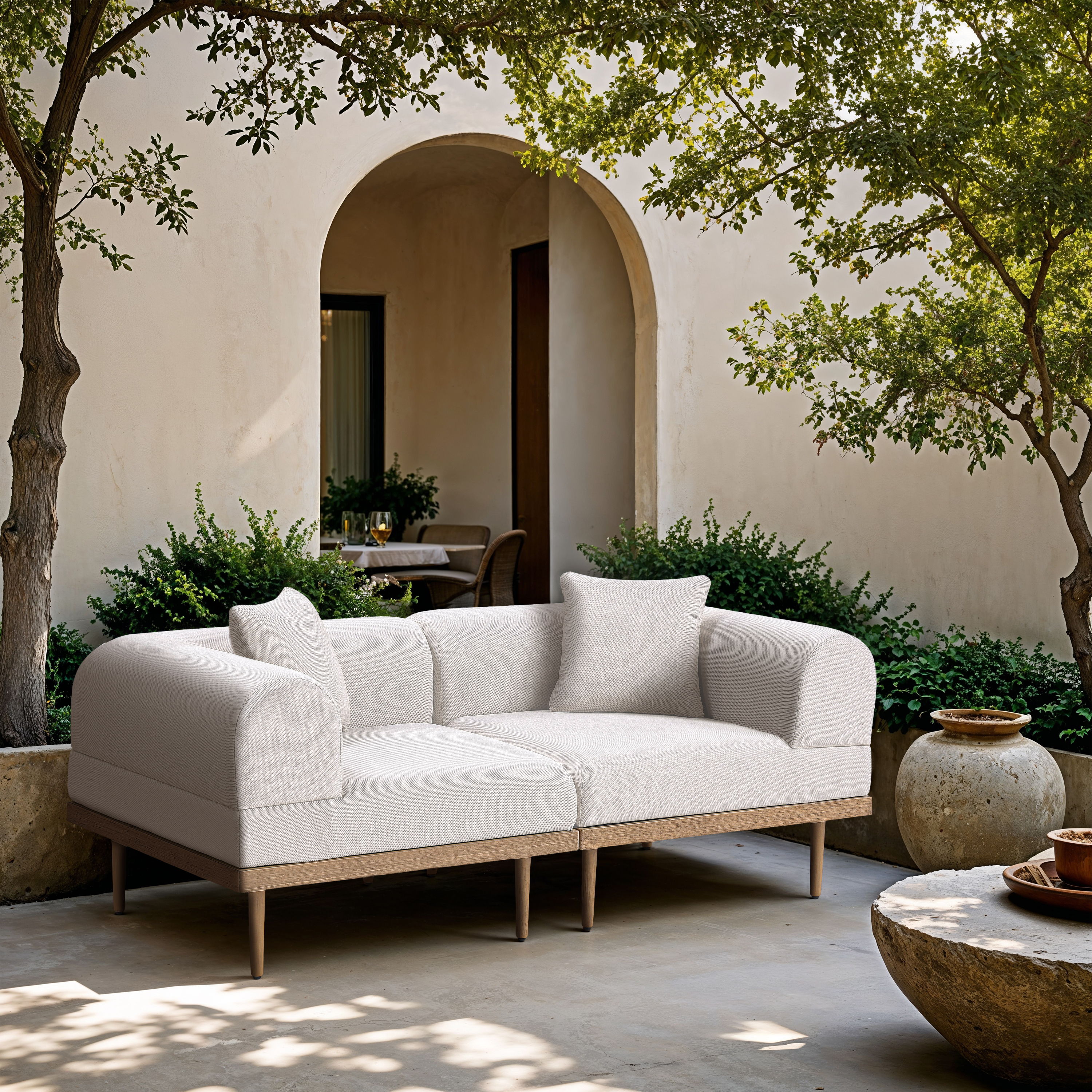 Laguna - 2 Piece Resilient Water Resistant Fabric 71" Upholstered Outdoor Patio Modular Loveseat - Cream