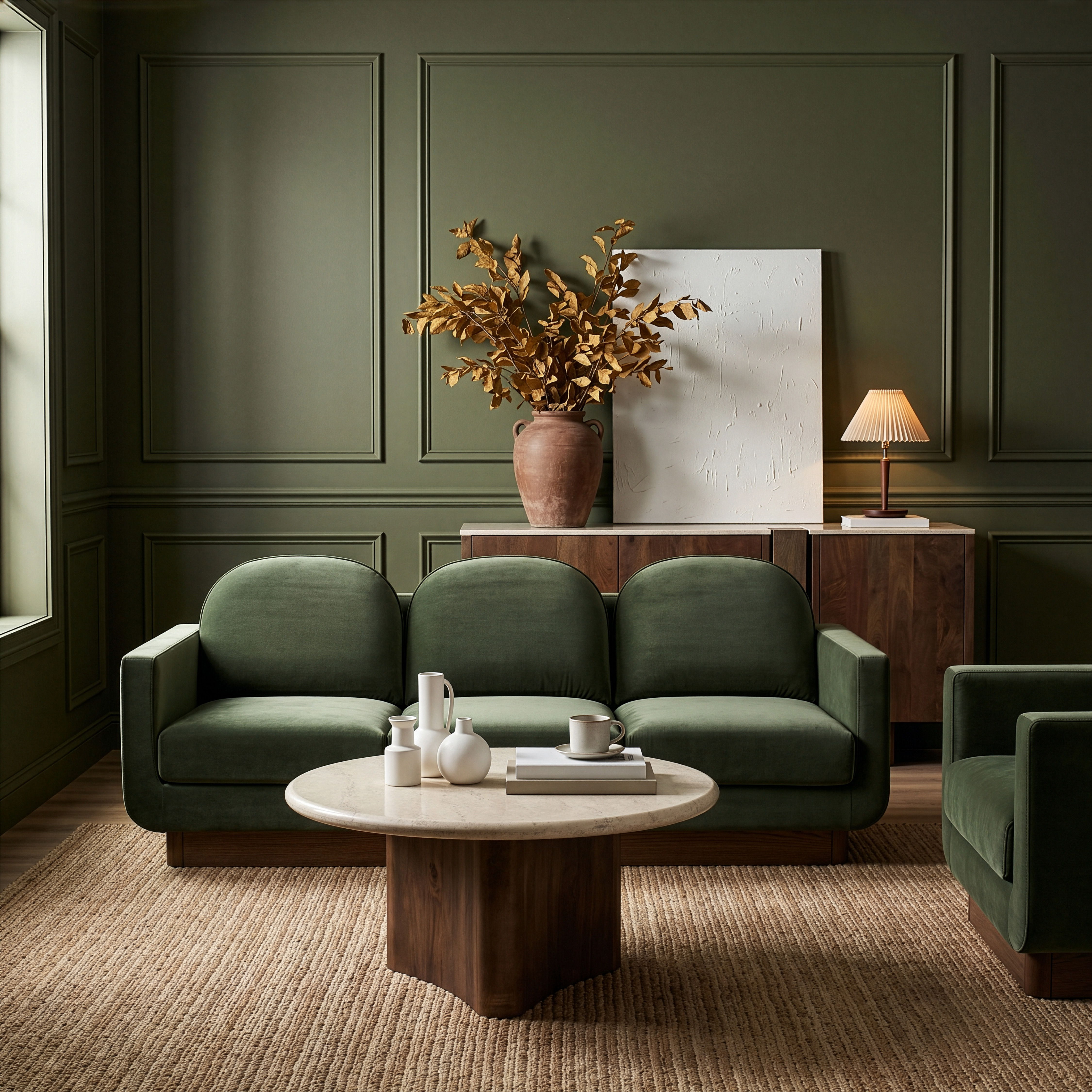 Diviento - Velvet Performance Fabric Upholstered Sofa - Green
