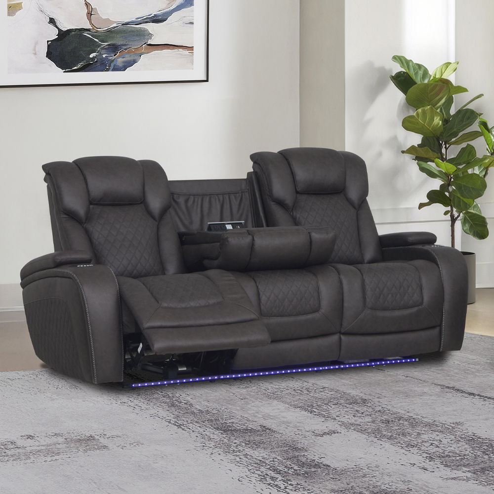 Wendell - Power Motion Sofa With Dropdown Table, Storage, USB & LED - Dark Gray, dark gray