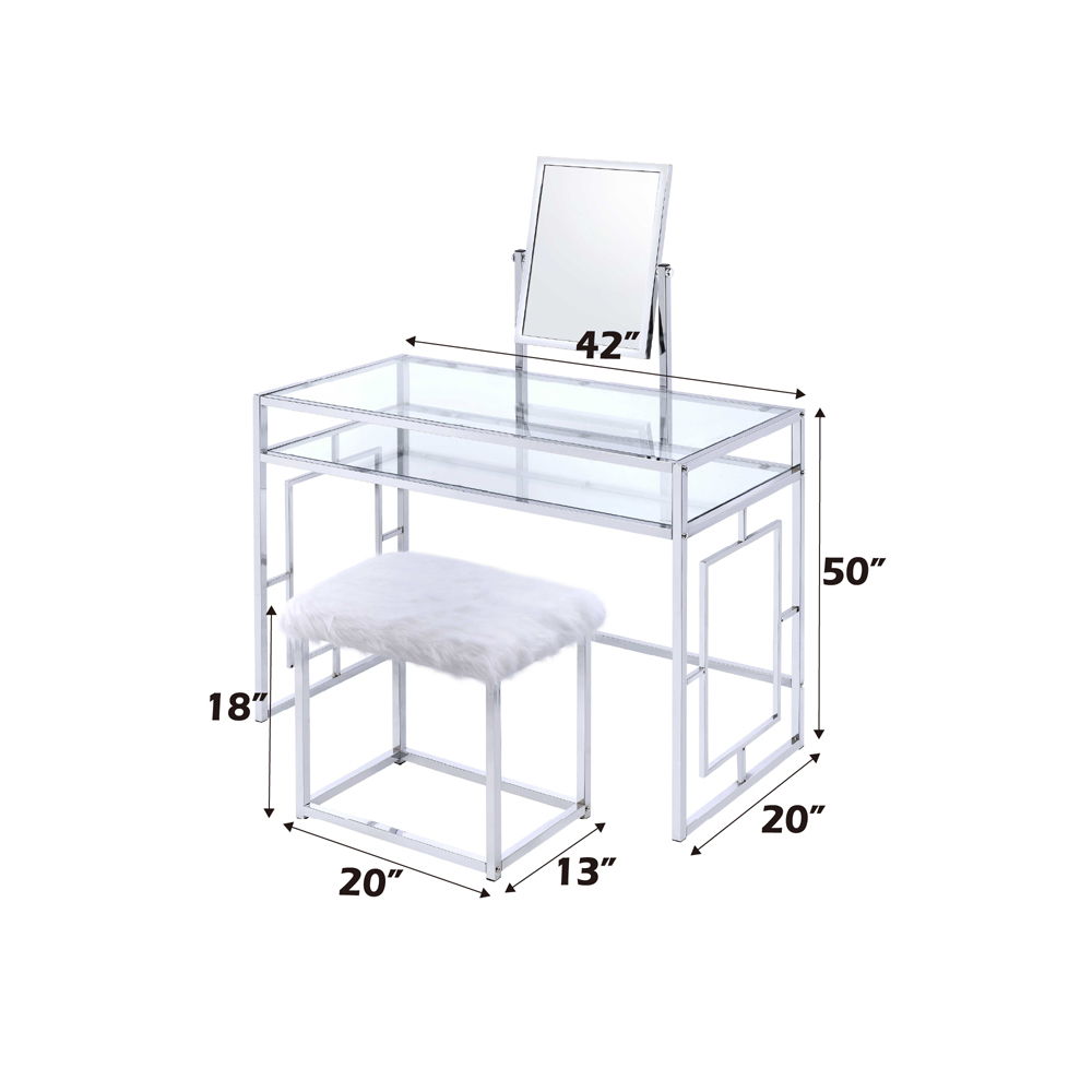 Carenze II - Vanity Set - White Faux Fur & Chrome, white, view 7