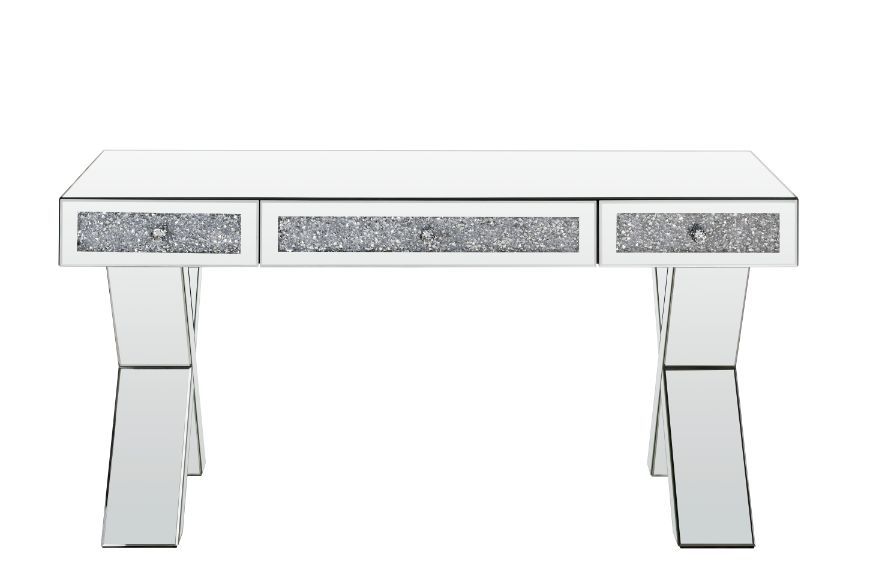 Noralie - 32" Writing Desk - Mirrored & Faux Diamonds, silver, view 3