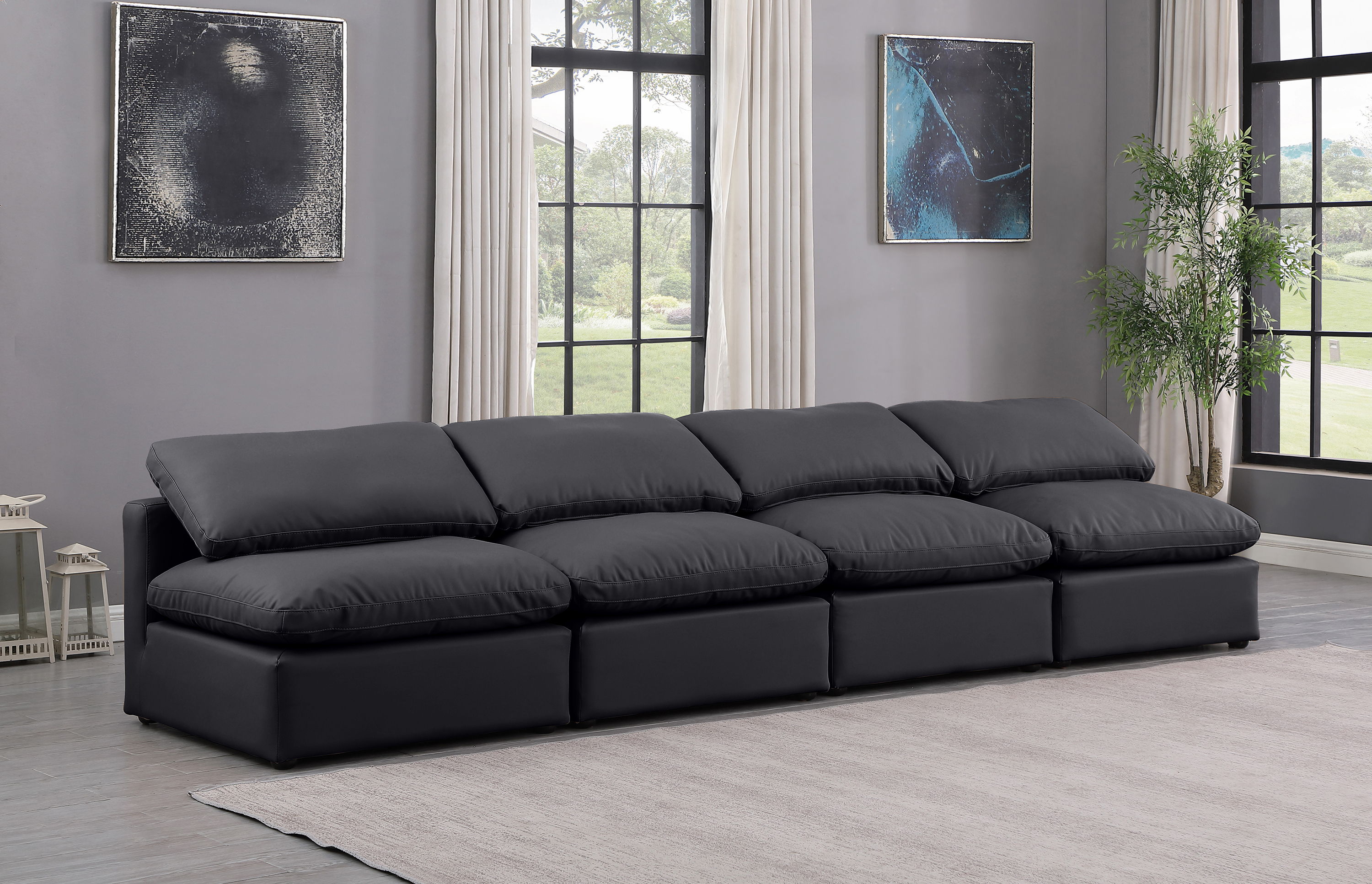 Indulge - Faux Leather 4 Piece Modular Armless Sofa - Black