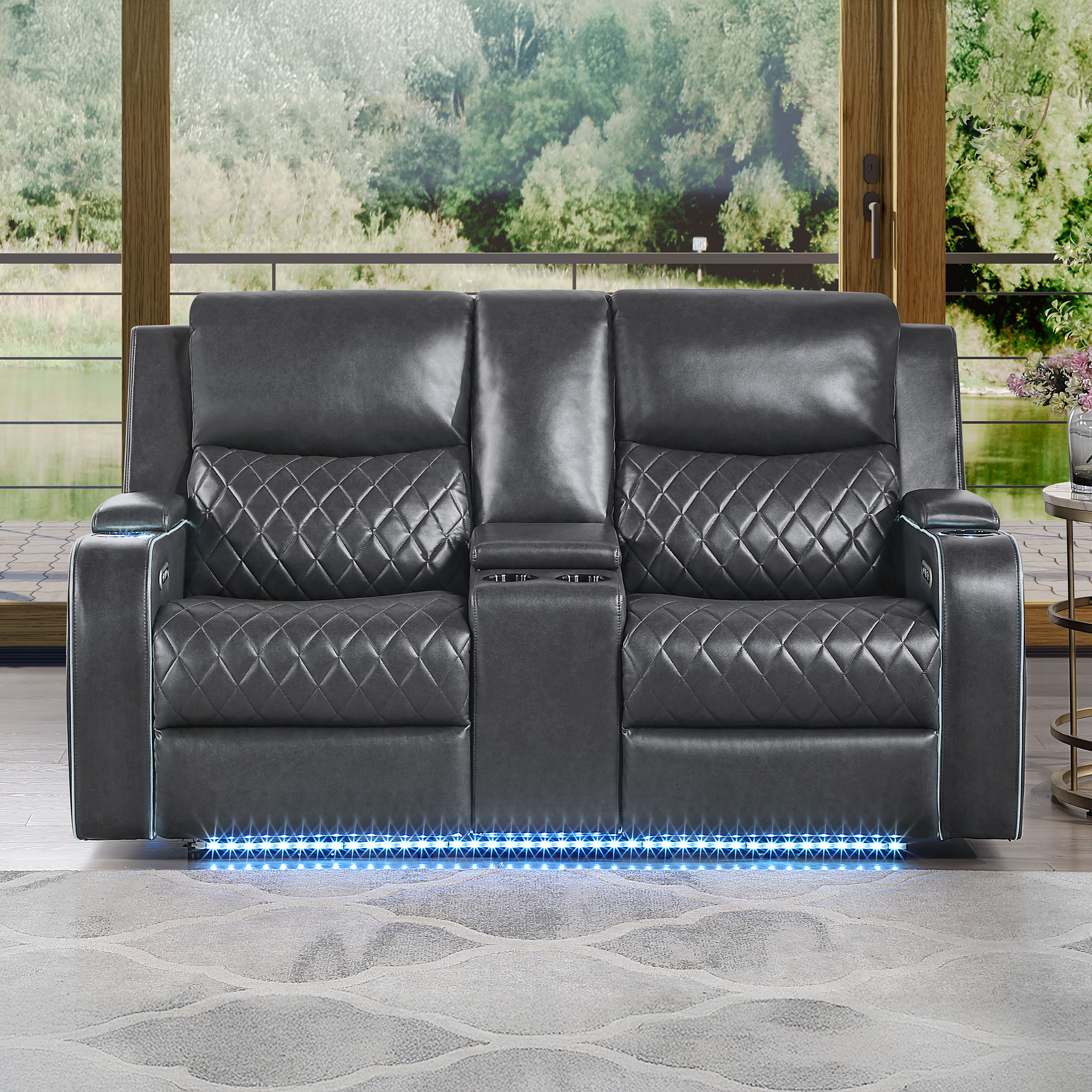 Luna - Power Console Loveseat - Charcoal