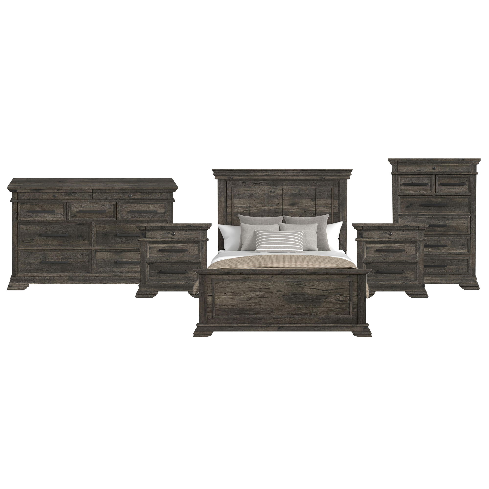 Park Ridge - Queen 5 Piece Bedroom Set With 2 Nightstands, Dresser & Chest - Charcoal