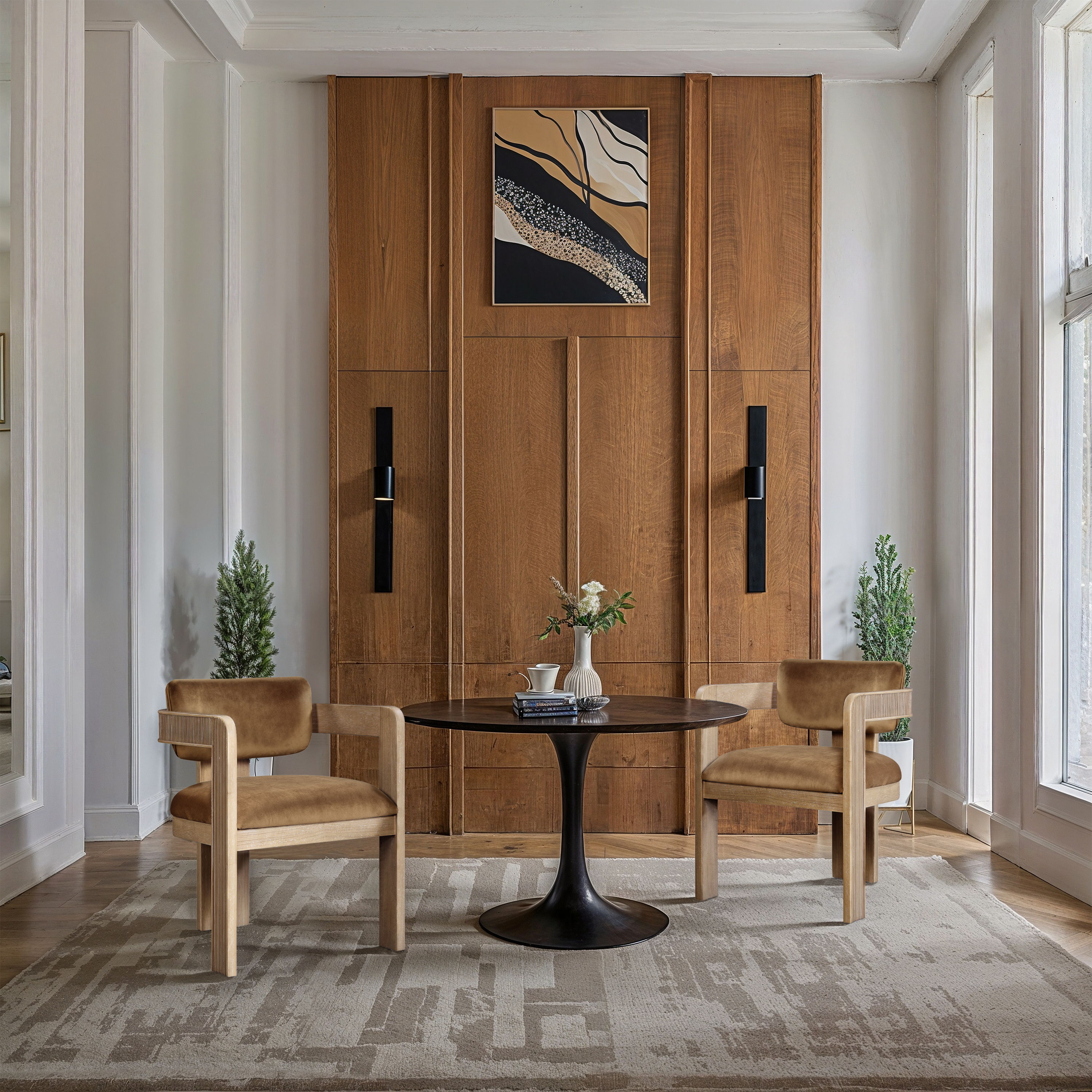 Sacha - Velvet Dining Chair With Natural Base (Set of 2) - Saddle