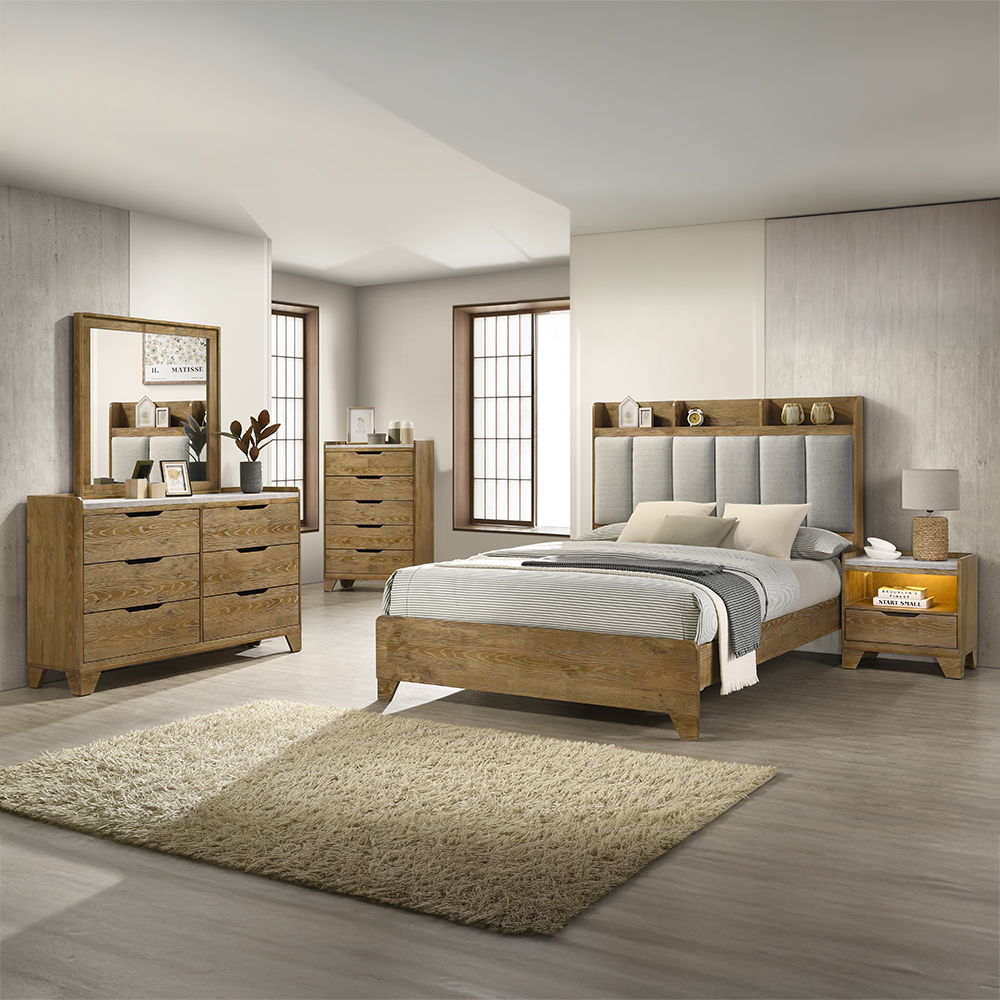 Garcia - Queen Bed With USB - Light Brown, light brown, view 7