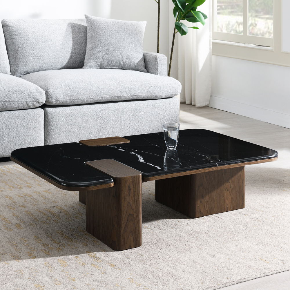 Dana - Coffee Table With Marble Top - Natural / Dark Walnut, dark brown