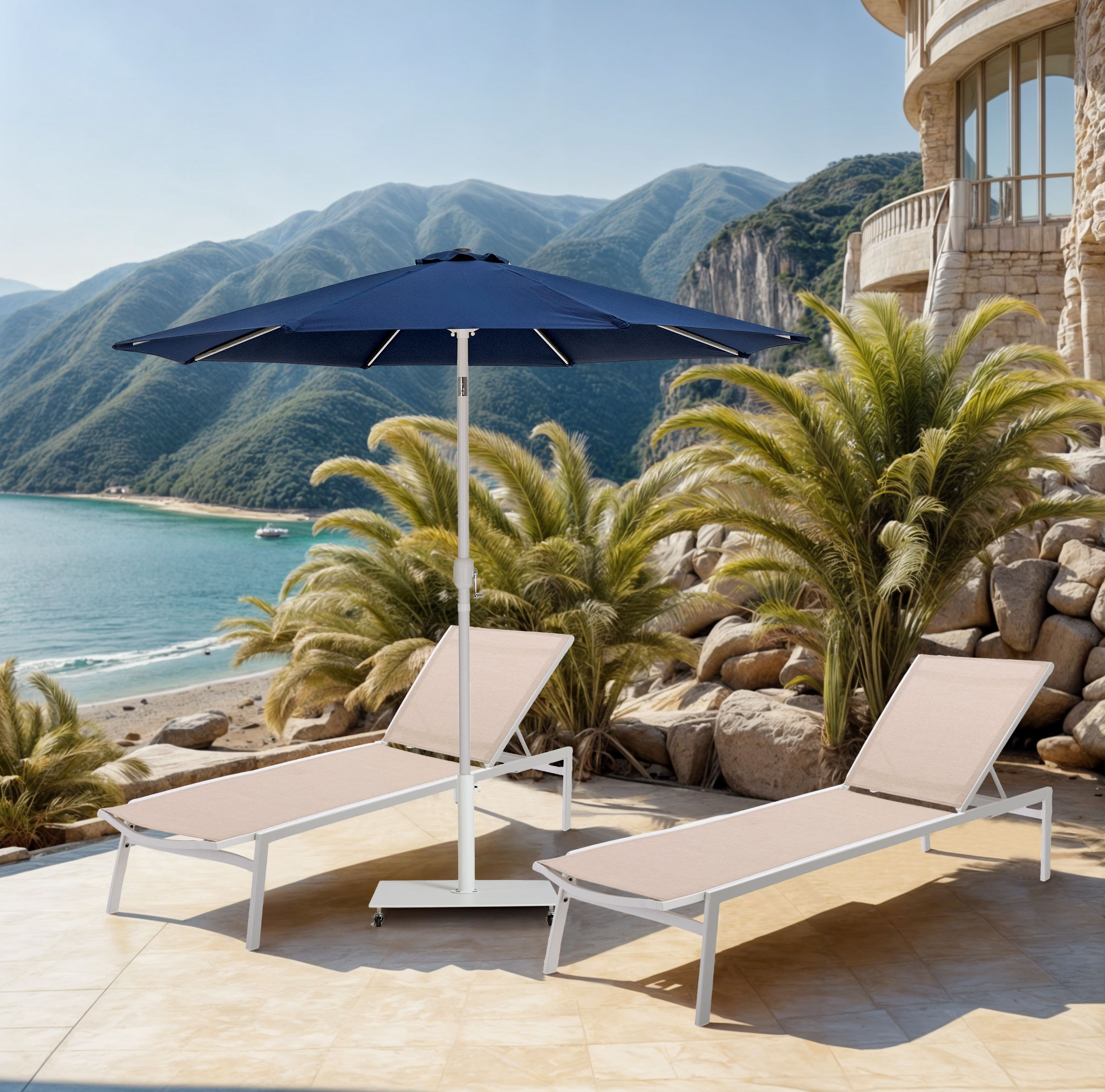 Fiji - Patio Umbrella With White Pole - Navy