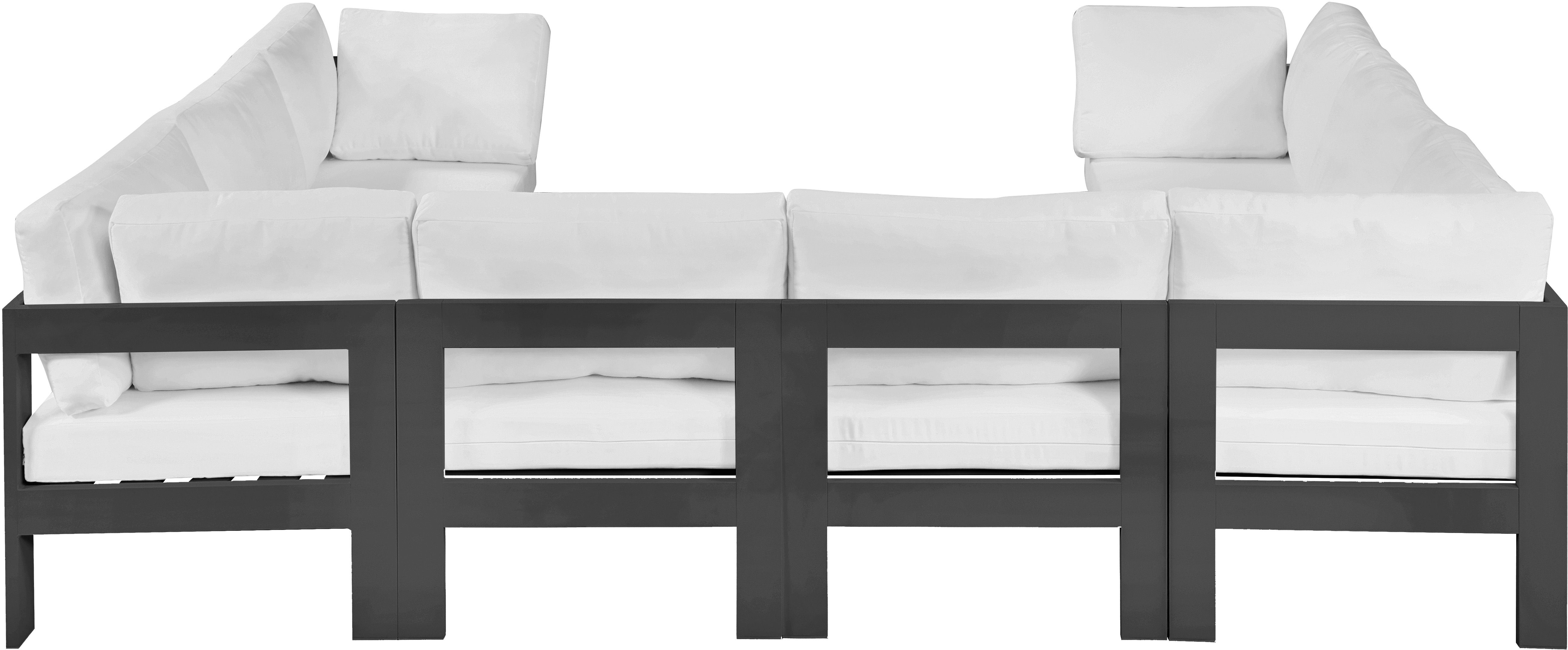 Nizuc - Outdoor Patio 8 Piece Modular U-Shaped Sectional With Gray Frame - White