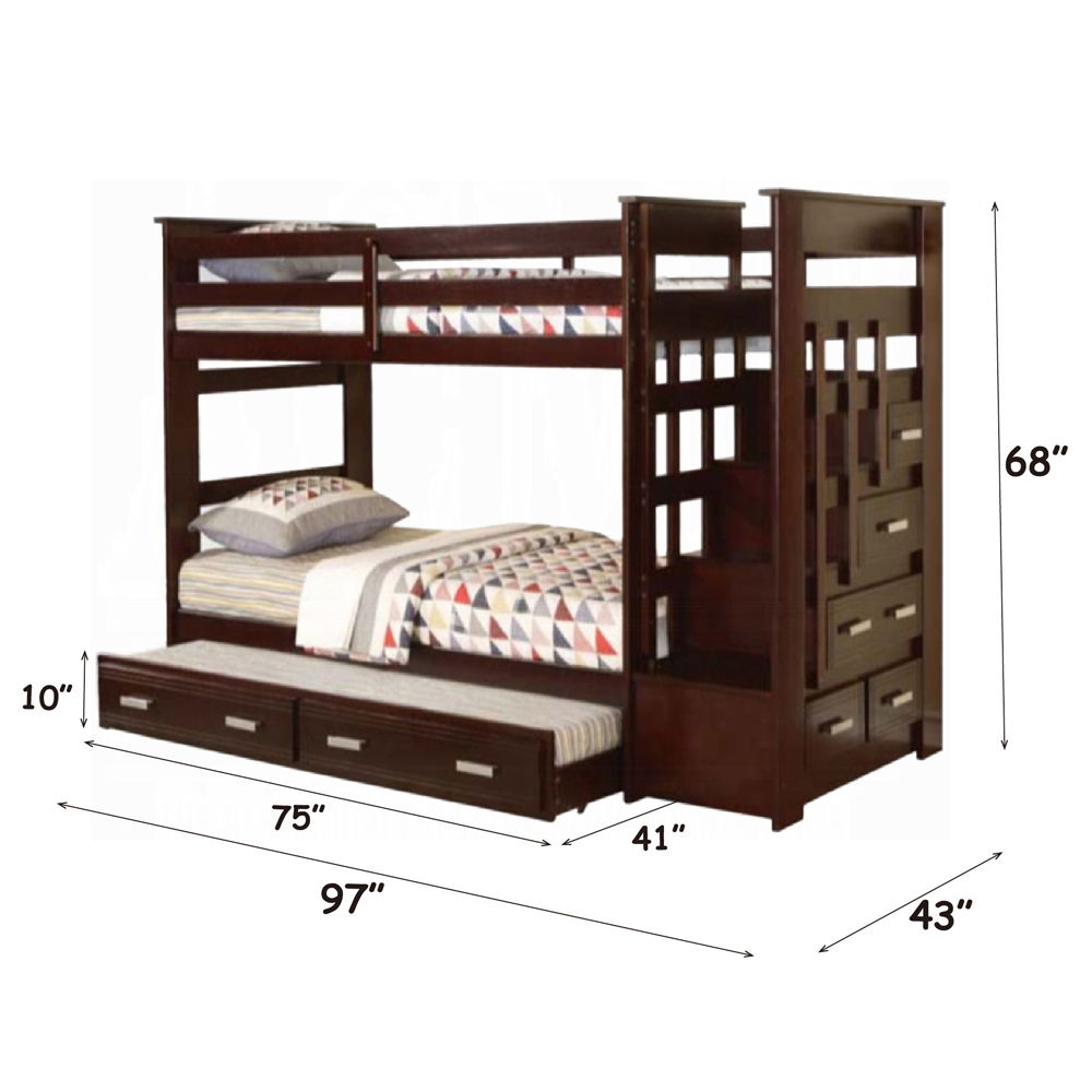Allentown - Twin Over Twin Bunk Bed With Trundle & Storage - Espresso, dark brown, view 4