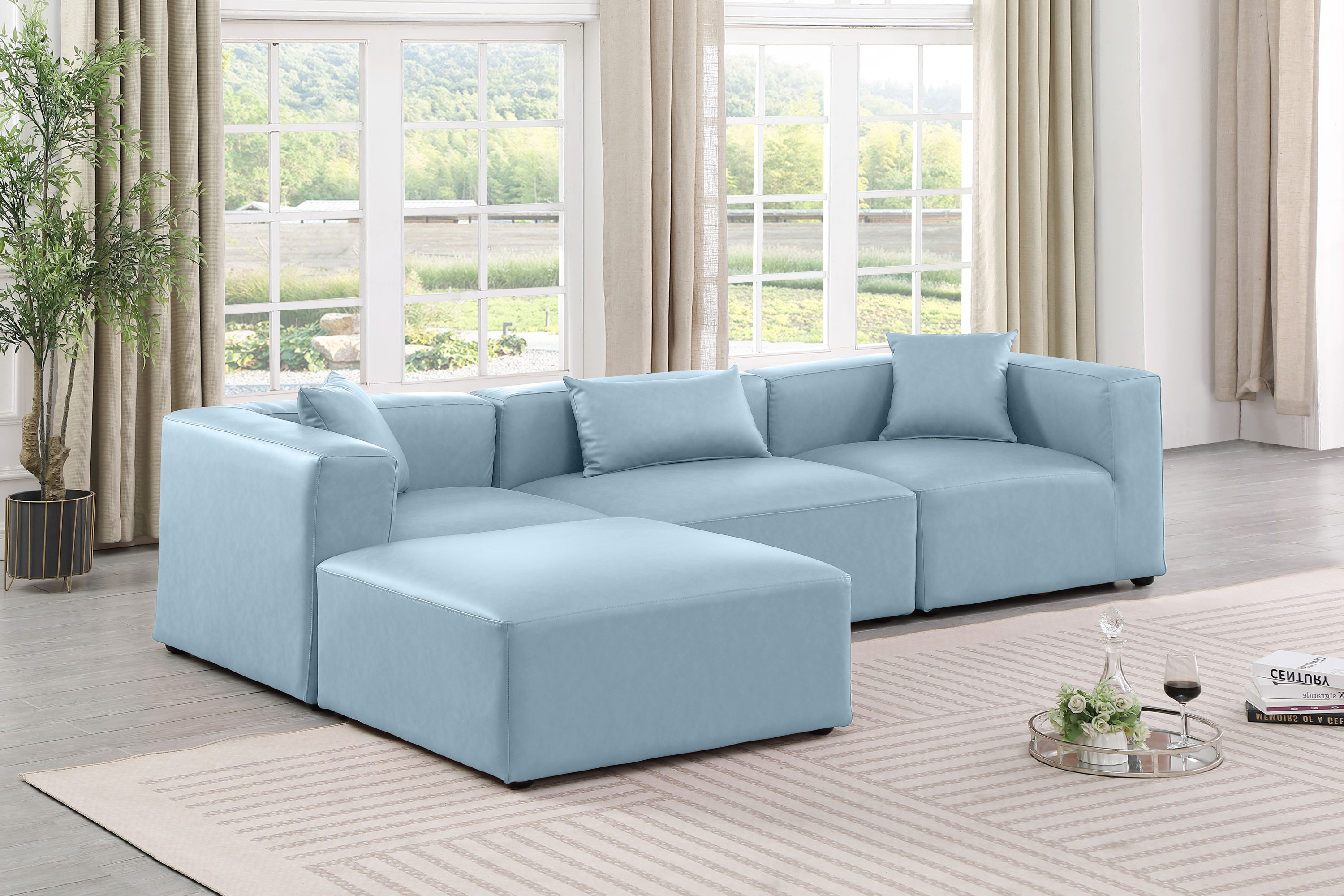 Cube - 4 Piece Modular Sectional With Chaise - Light Blue