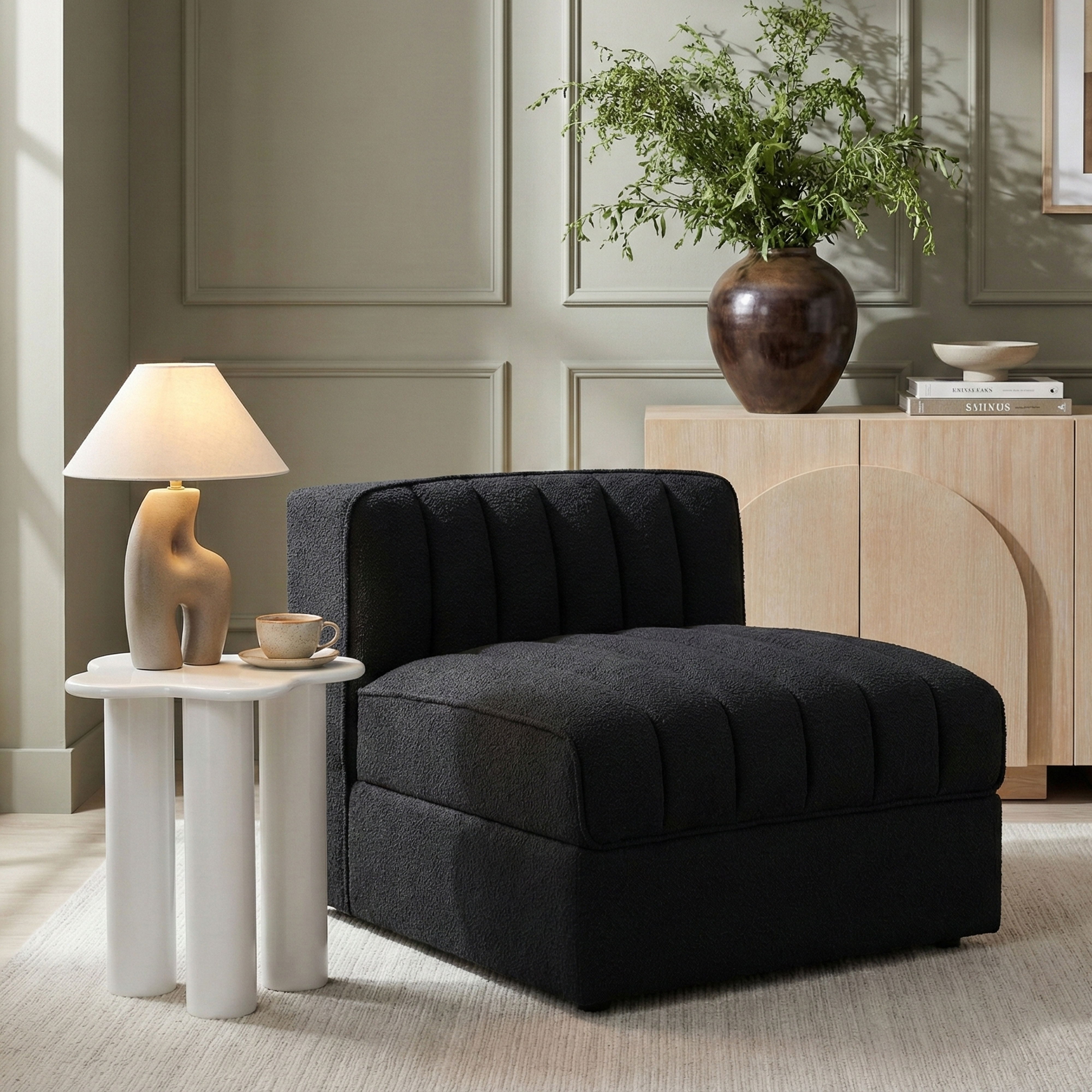 Rummi - Velvet Performance Fabric Upholstered Modular Armless Chair - Black