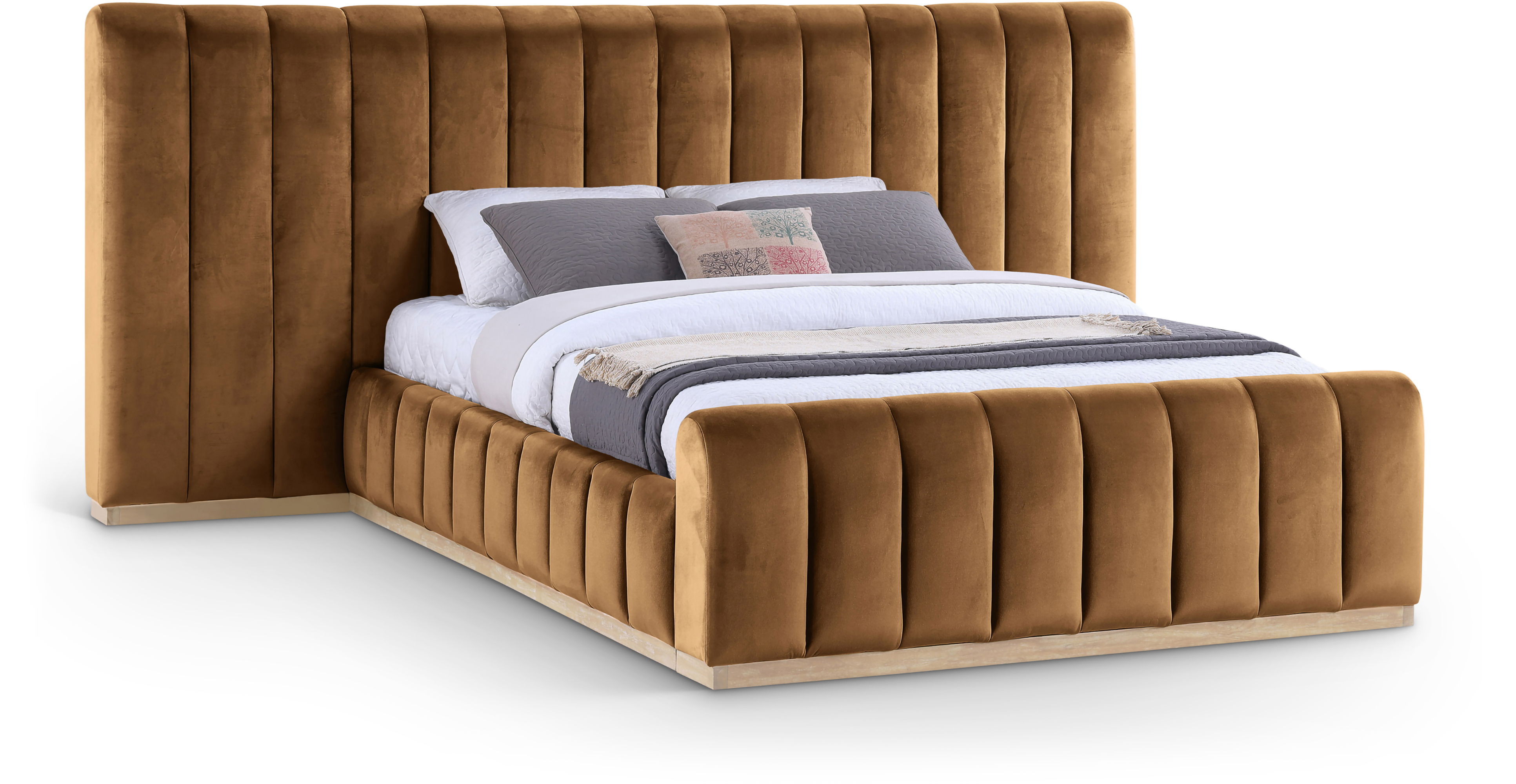 Amara - Velvet Upholstered Queen Bed - Saddle