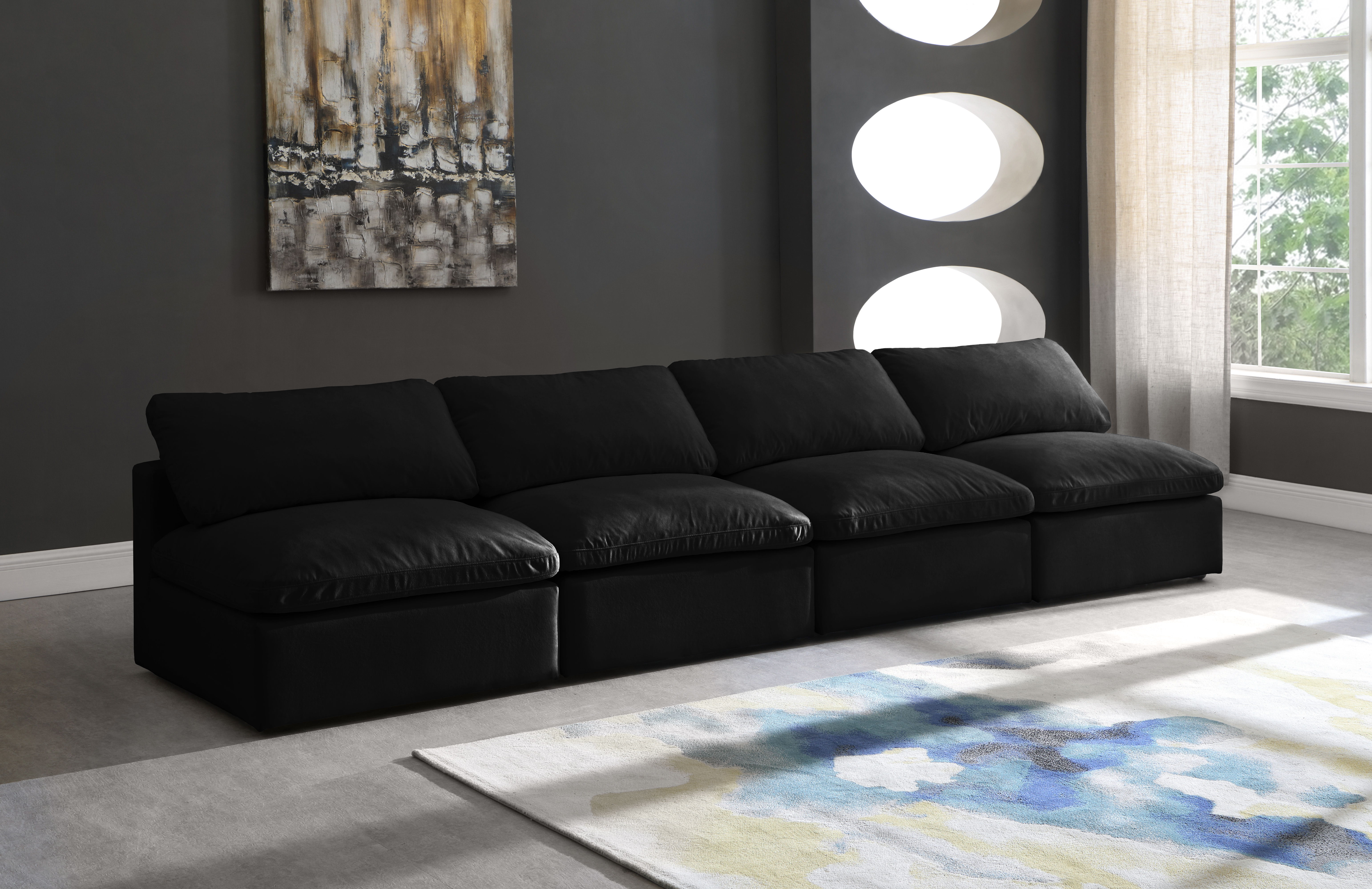 Plush - 4 Piece Modular Armless Sofa - Black