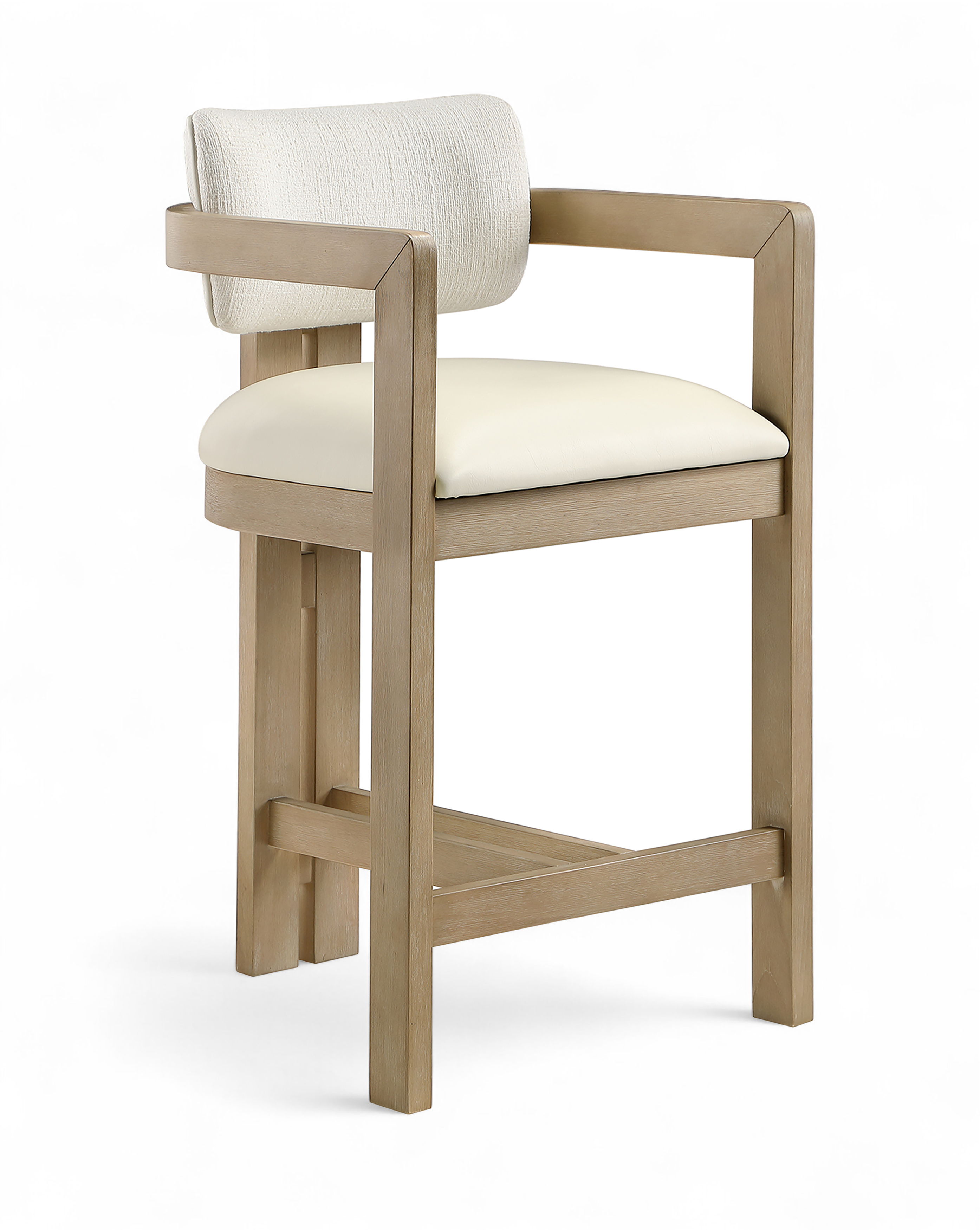 Ravina - Vegan Leather and Linen Textured Fabric Upholstered Counter Stool - Cream / Stained Natural