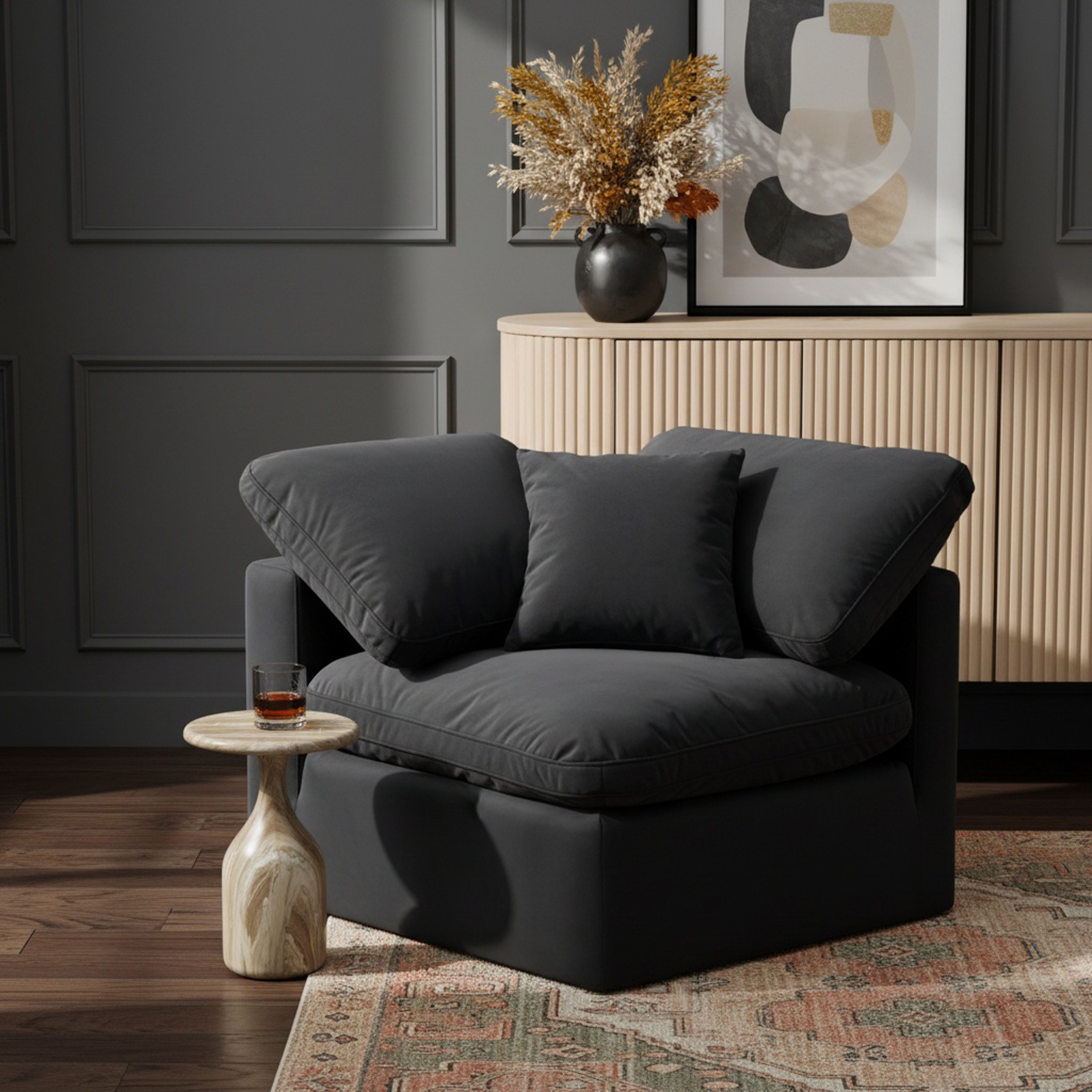 Indulge - Velvet Corner Chair - Black