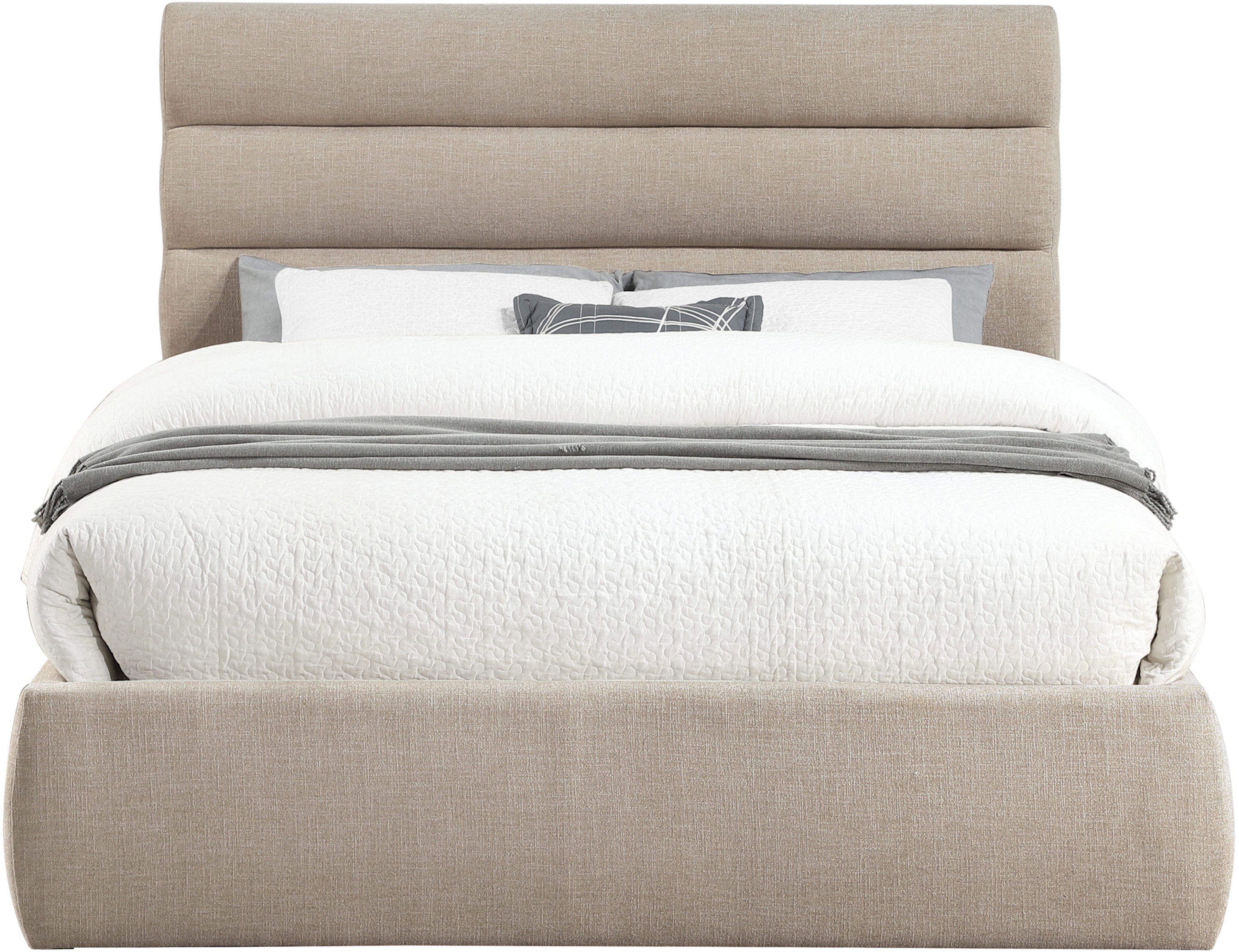 Adam - Linen Fabric Queen Bed With 52" Headboard - Beige